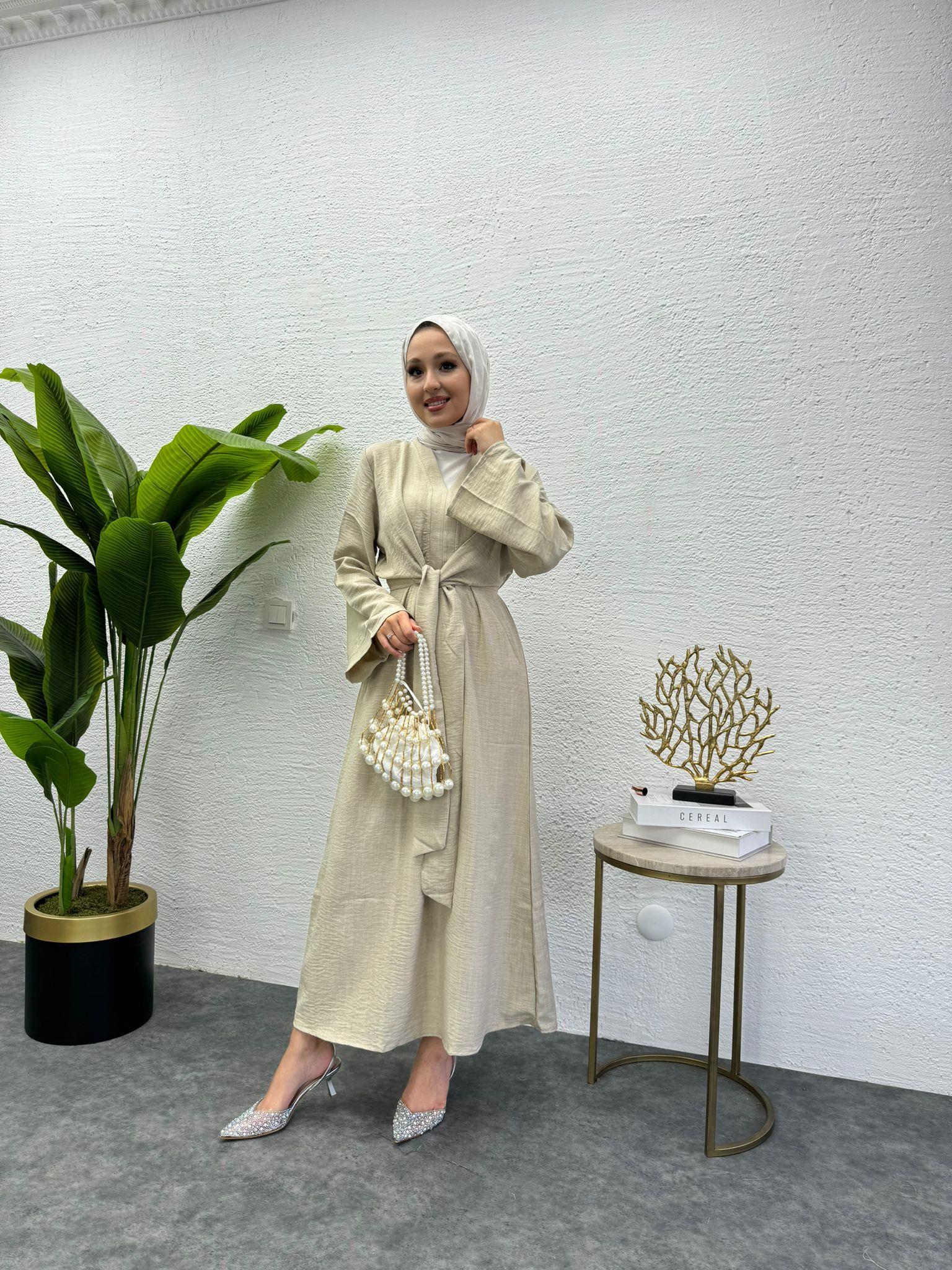 MEYSADESIGN ELBİSELER Bağlamalı Keten Elbise Taş
