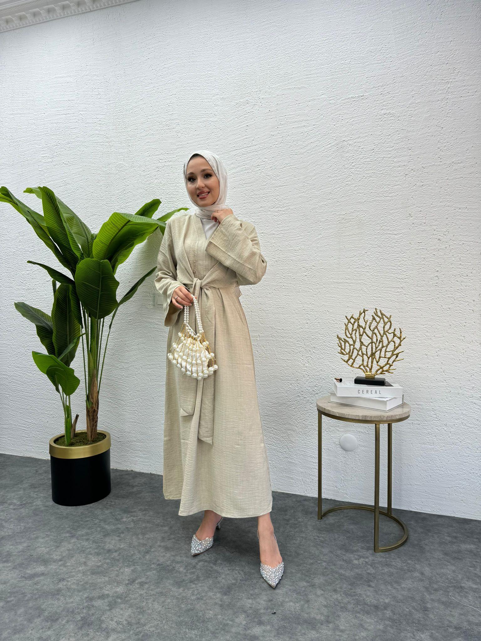 MEYSADESIGN ELBİSELER Bağlamalı Keten Elbise Taş