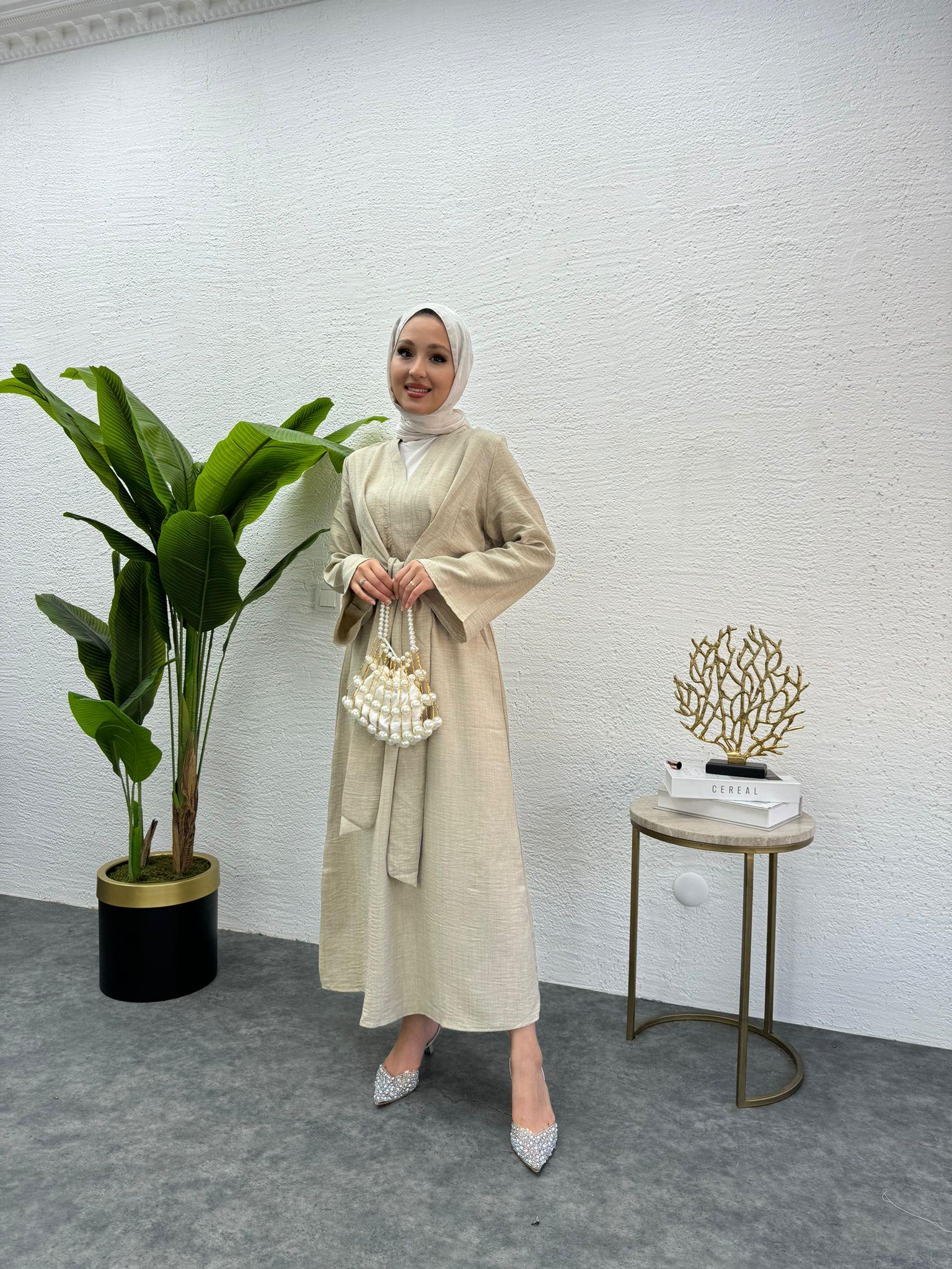 MEYSADESIGN ELBİSELER Bağlamalı Keten Elbise Taş