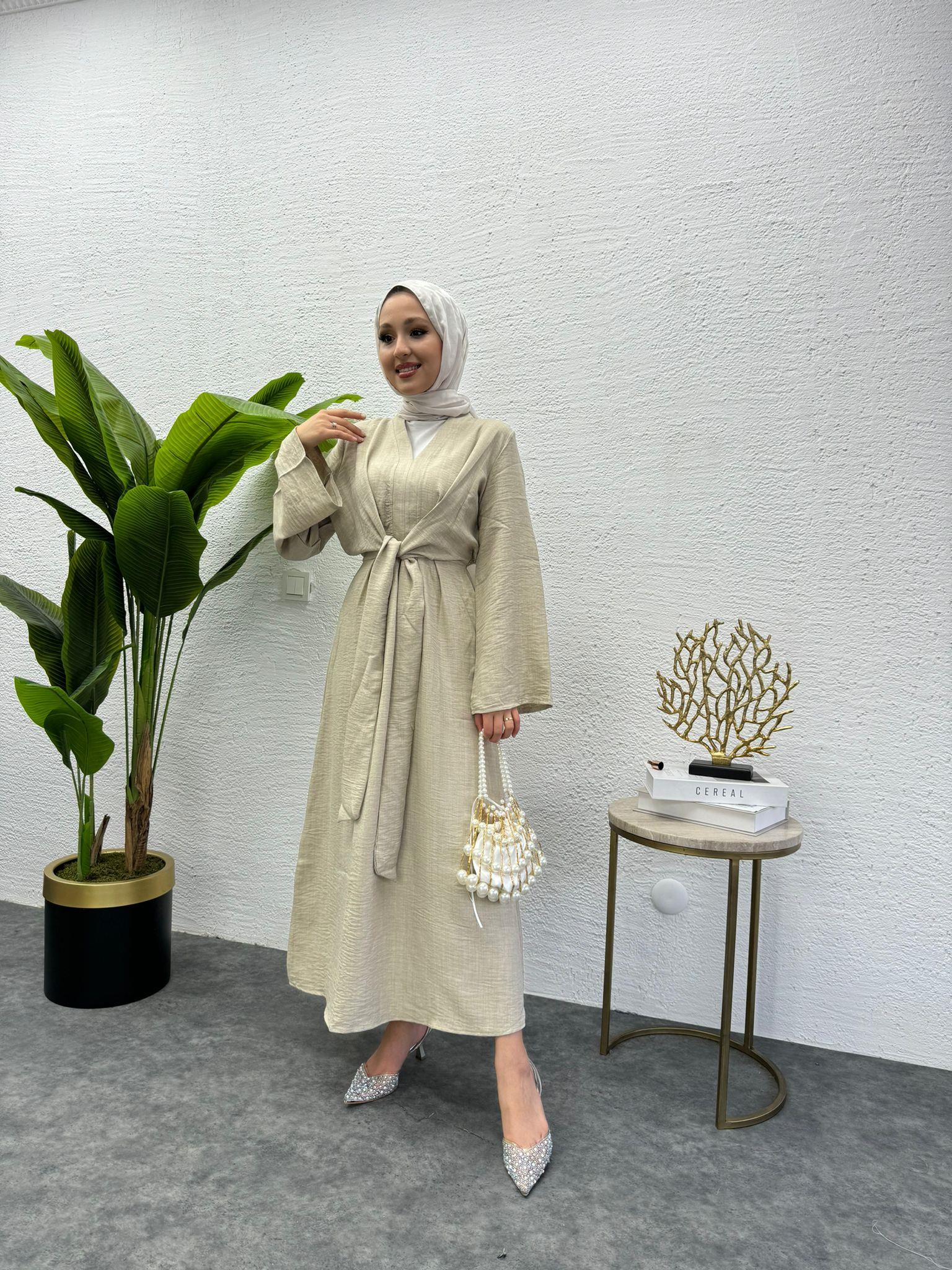 MEYSADESIGN ELBİSELER Bağlamalı Keten Elbise Taş