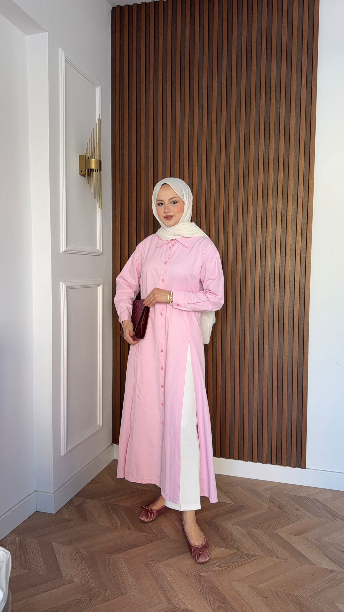 MEYSADESIGN ELBİSELER Basic Gömlek Elbise Pembe