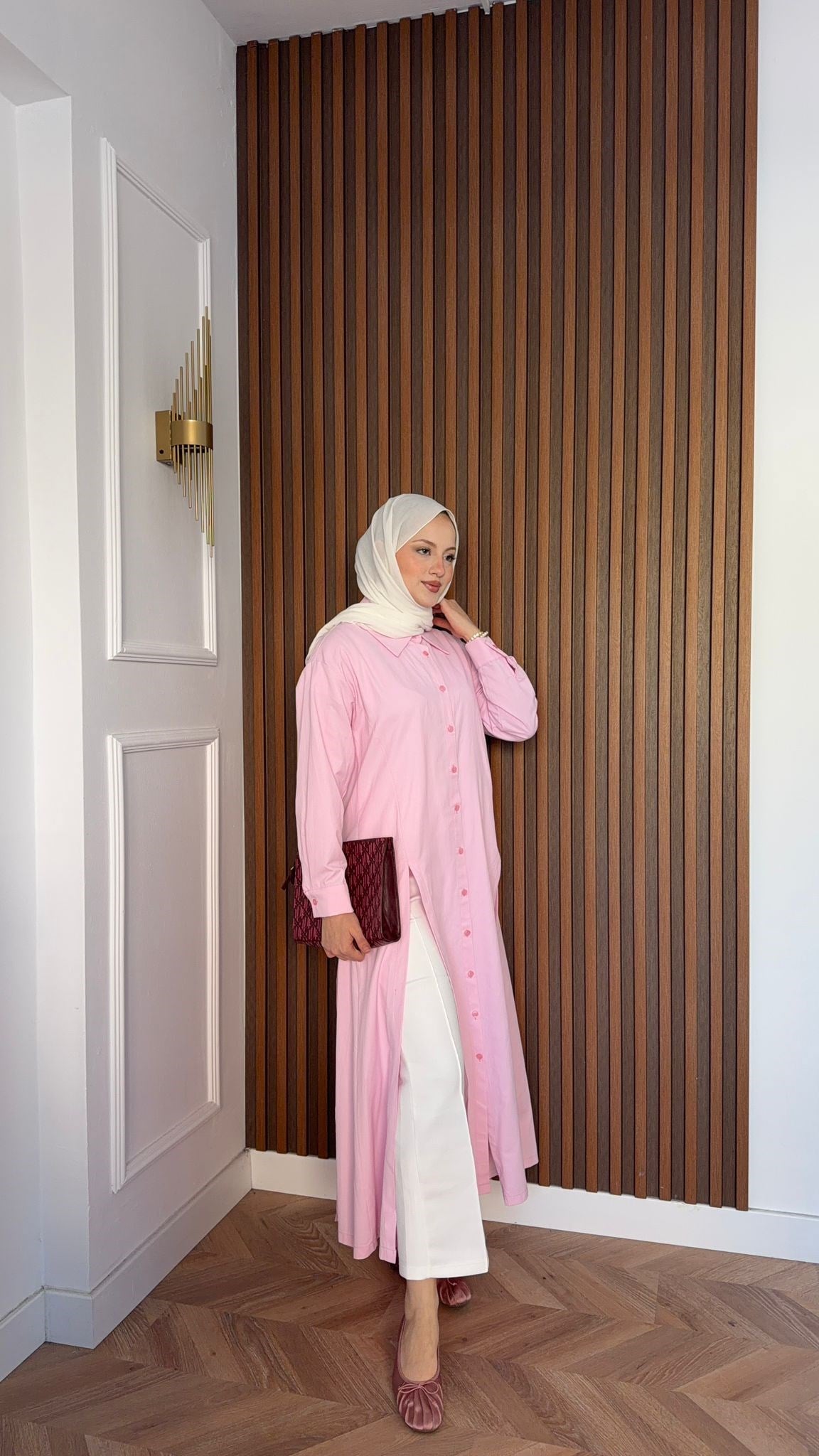 MEYSADESIGN ELBİSELER Basic Gömlek Elbise Pembe