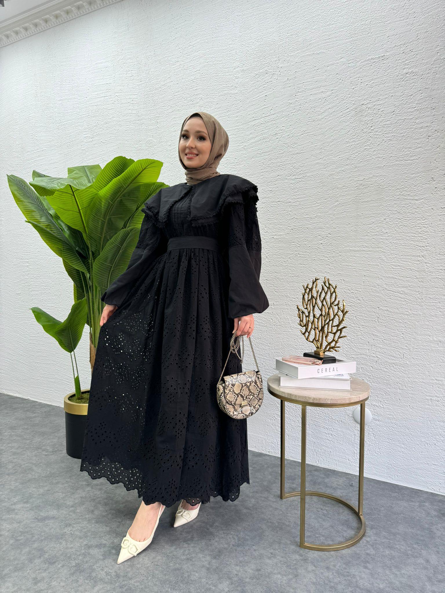 MEYSADESIGN ELBİSELER Bebe yaka Fisto elbise Siyah