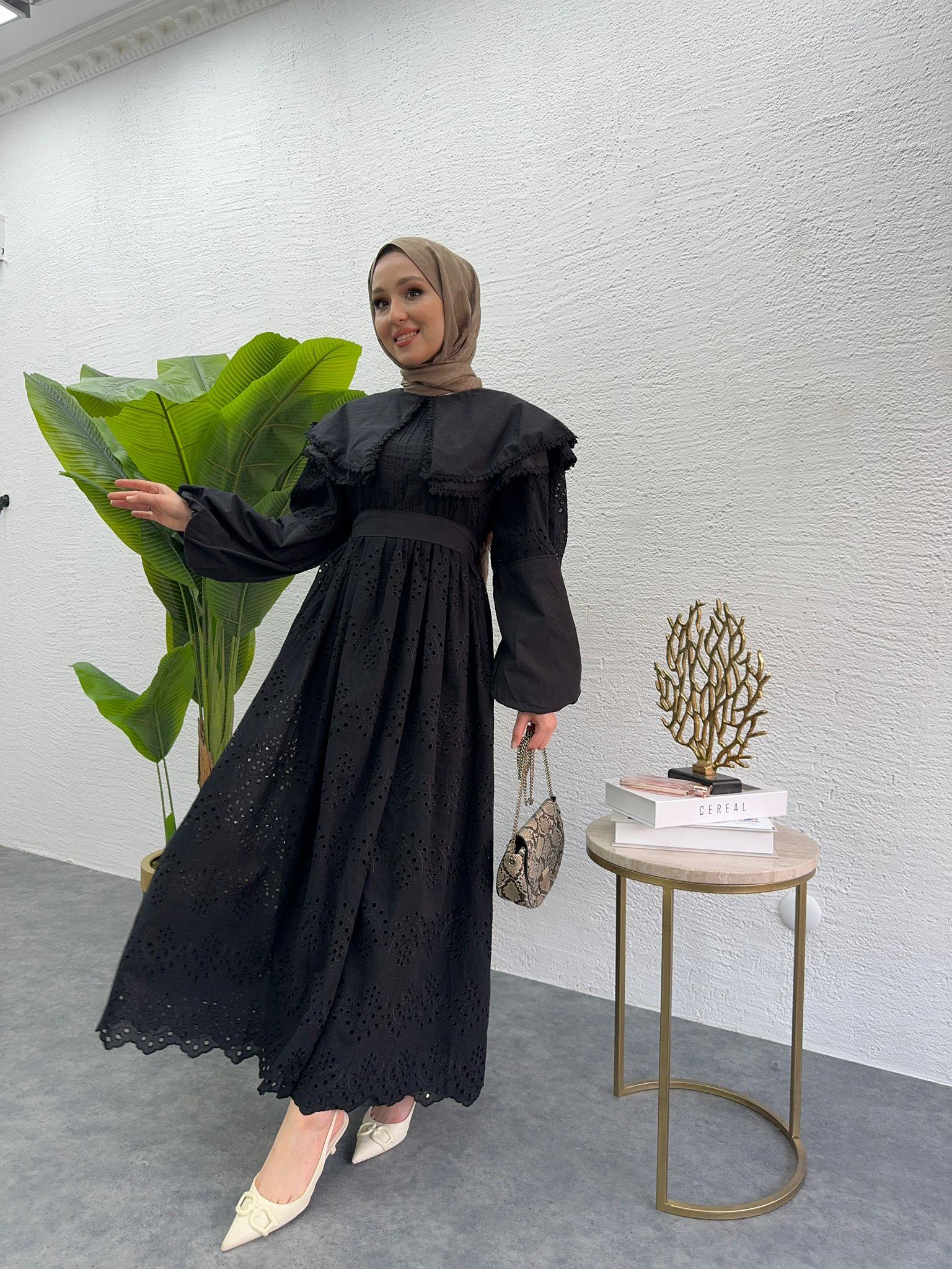 MEYSADESIGN ELBİSELER Bebe yaka Fisto elbise Siyah