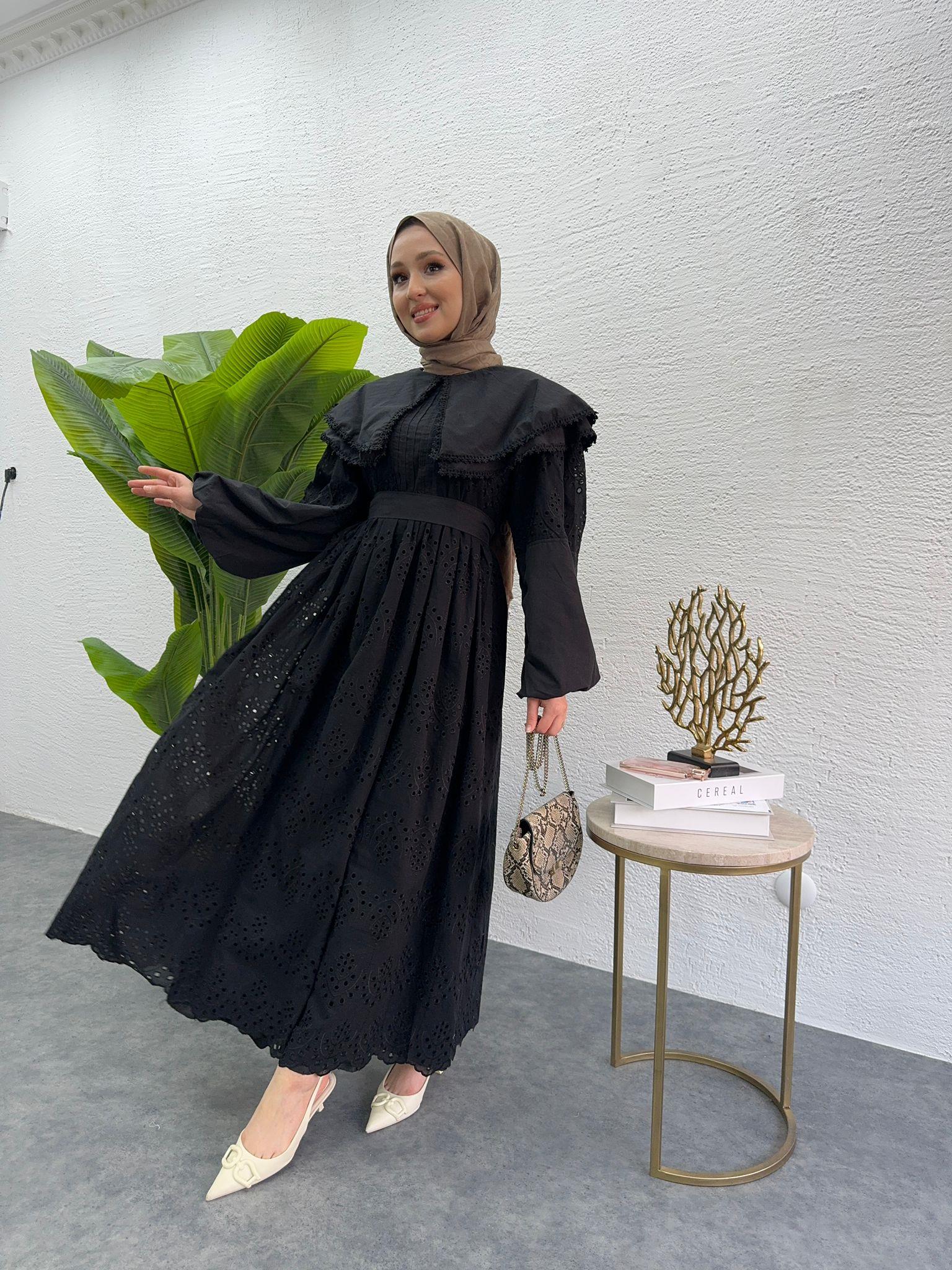 MEYSADESIGN ELBİSELER Bebe yaka Fisto elbise Siyah
