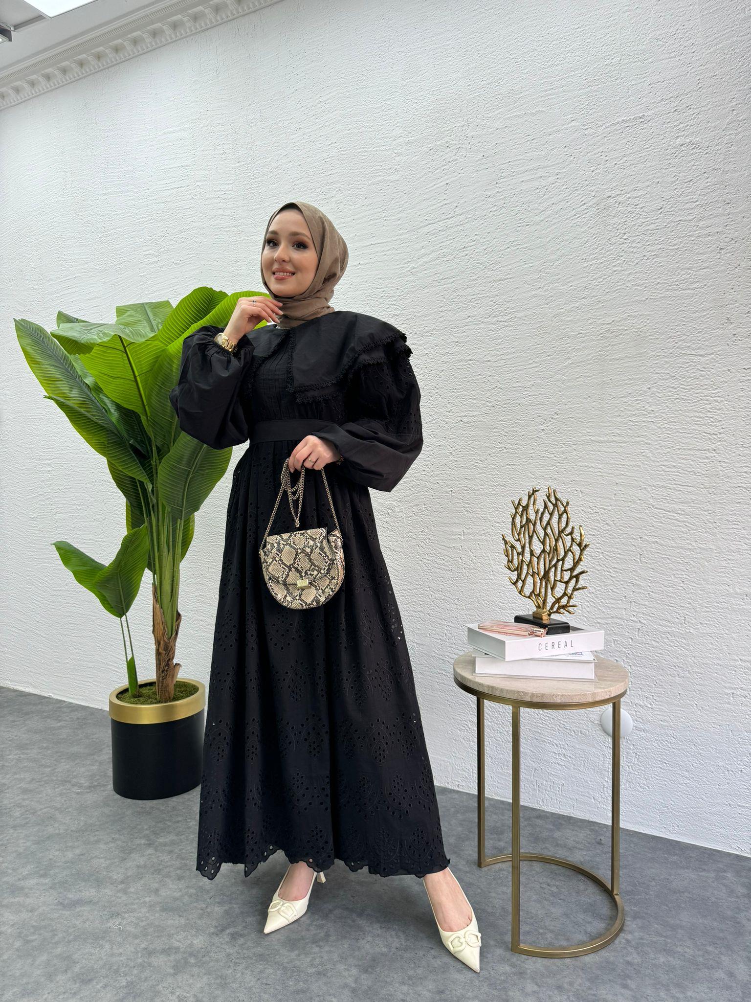 MEYSADESIGN ELBİSELER Bebe yaka Fisto elbise Siyah
