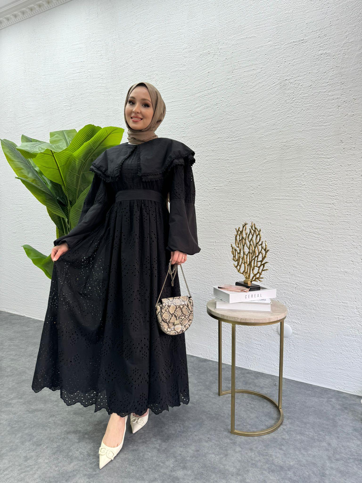 MEYSADESIGN ELBİSELER Bebe yaka Fisto elbise Siyah