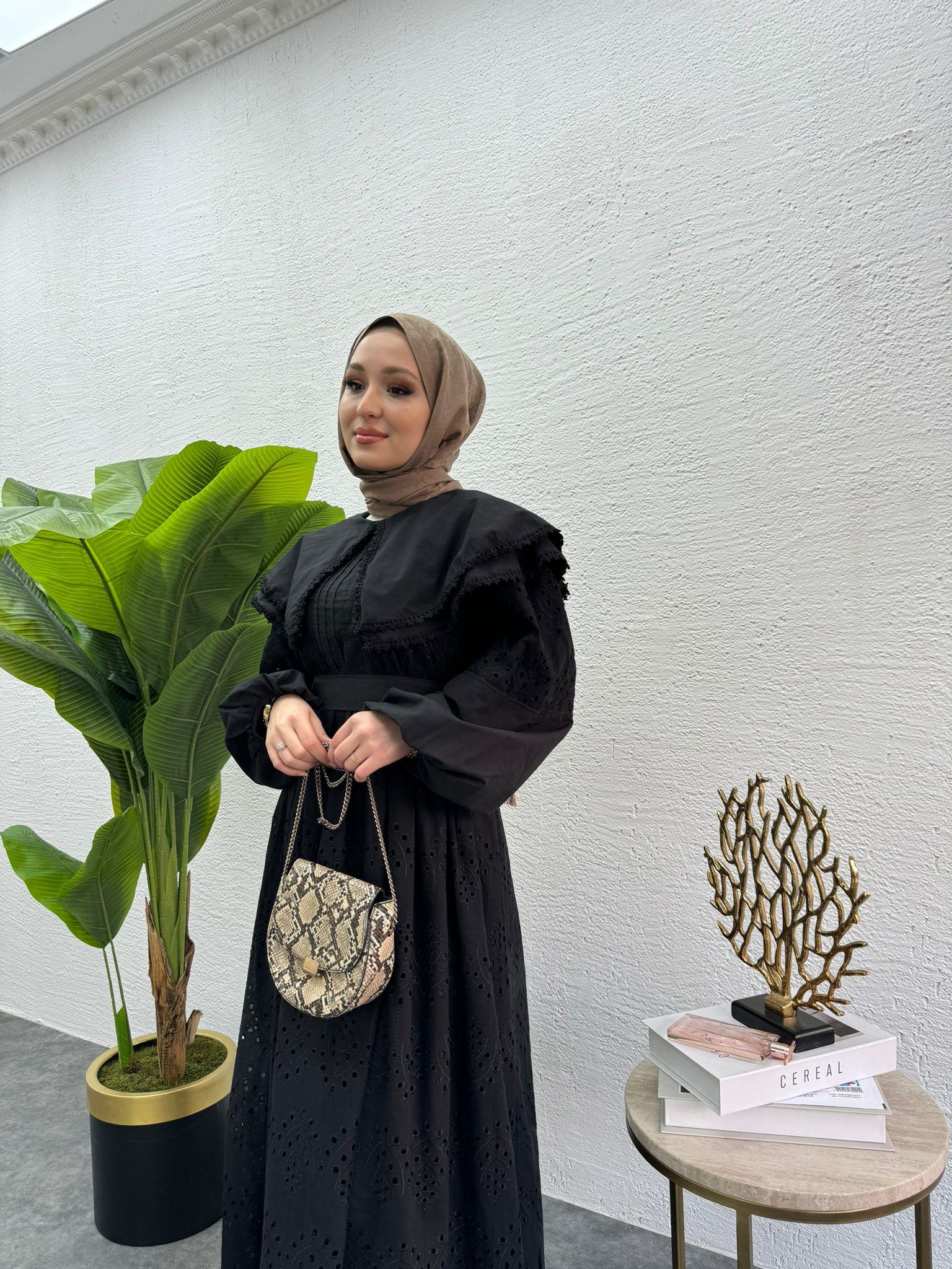 MEYSADESIGN ELBİSELER Bebe yaka Fisto elbise Siyah