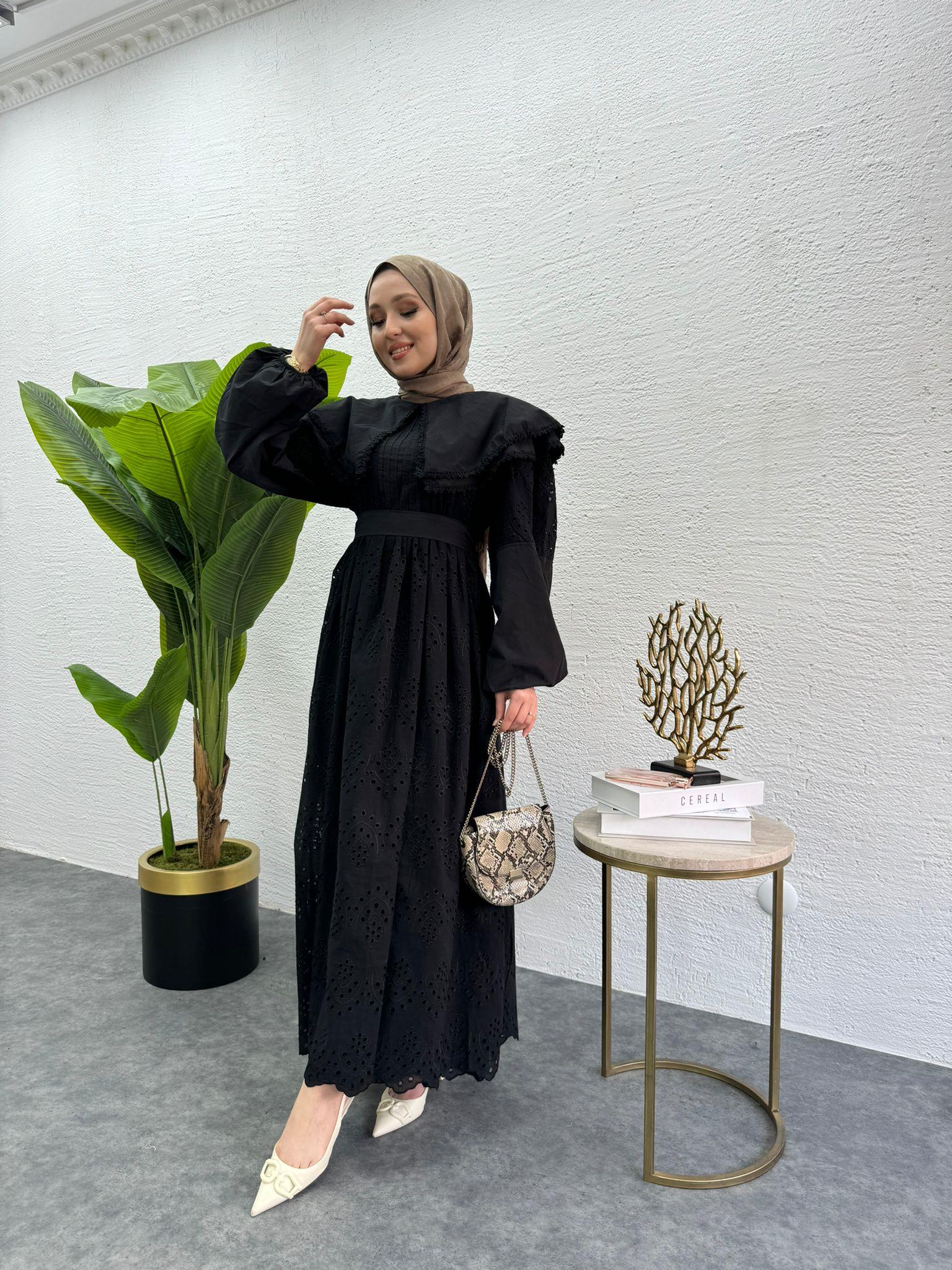 MEYSADESIGN ELBİSELER Bebe yaka Fisto elbise Siyah