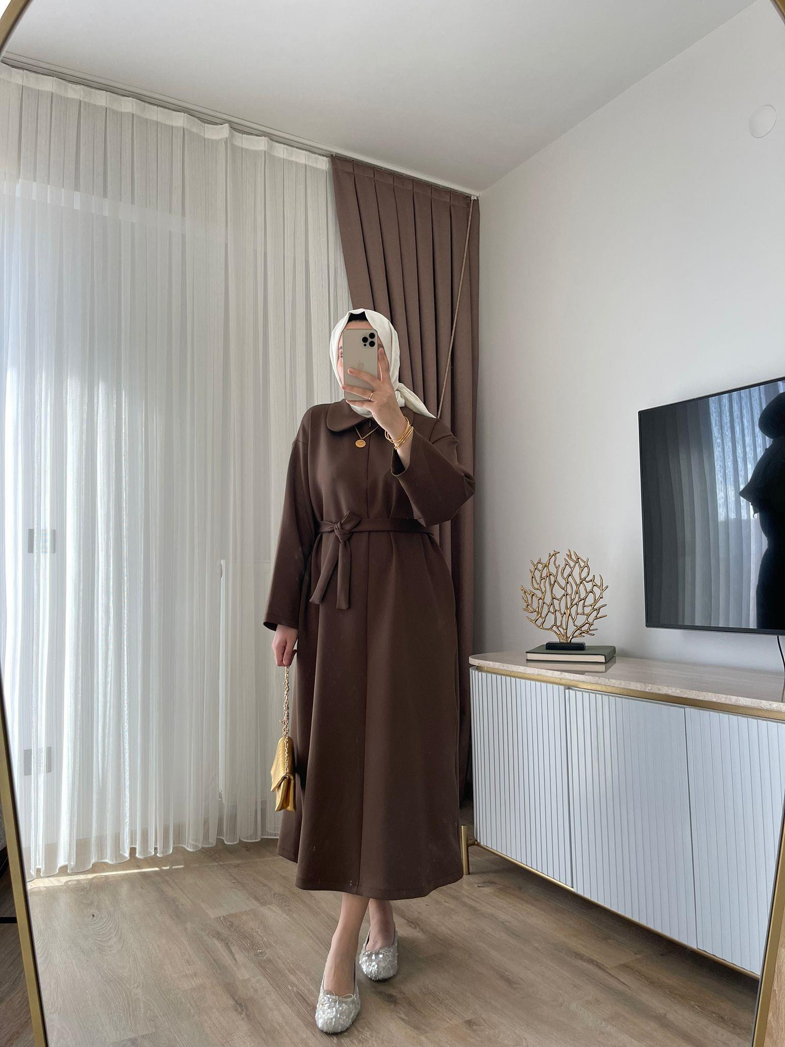 MEYSADESIGN ELBİSELER Bebe Yaka Scuba Elbise Kahve