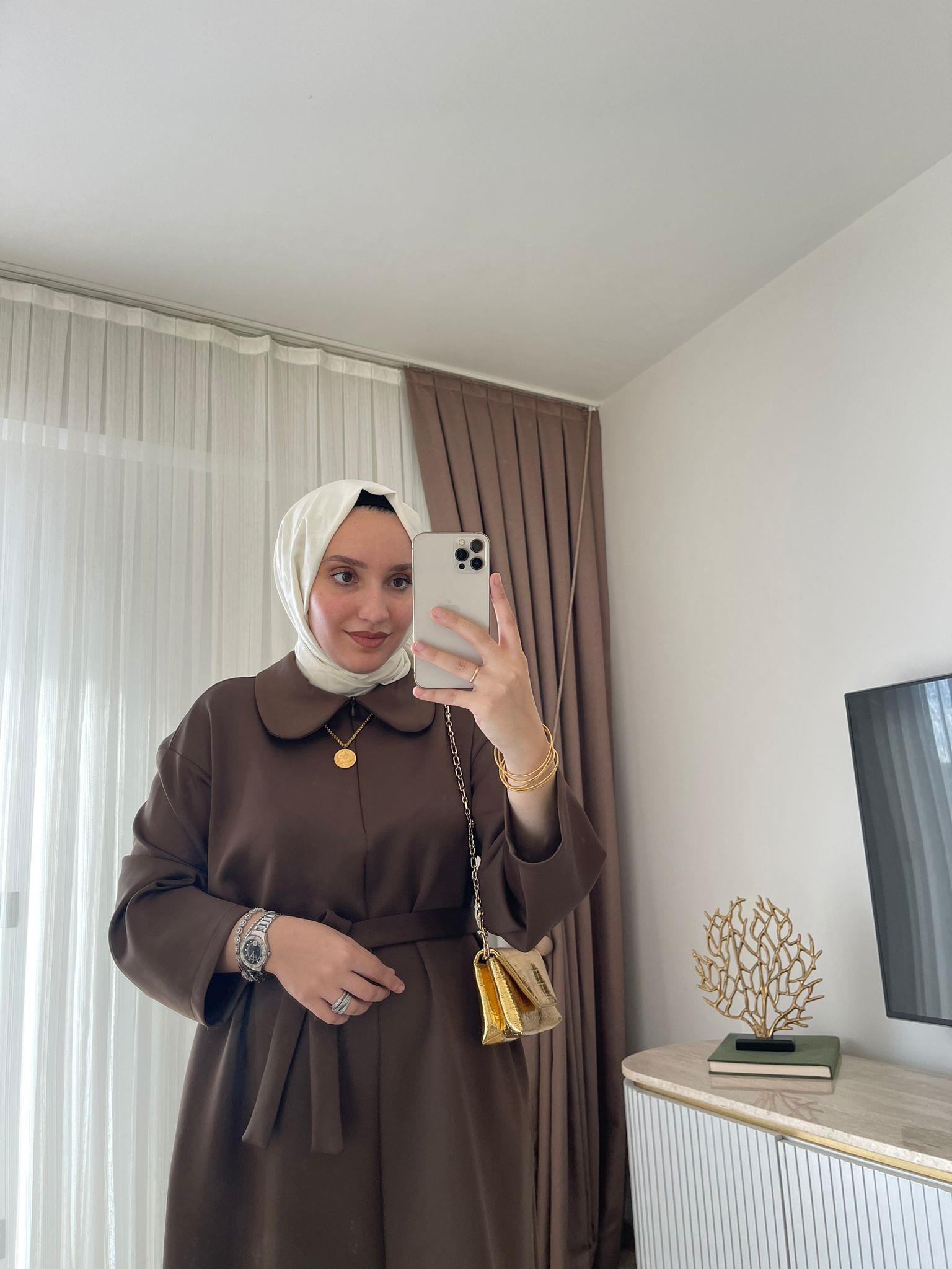 MEYSADESIGN ELBİSELER Bebe Yaka Scuba Elbise Kahve