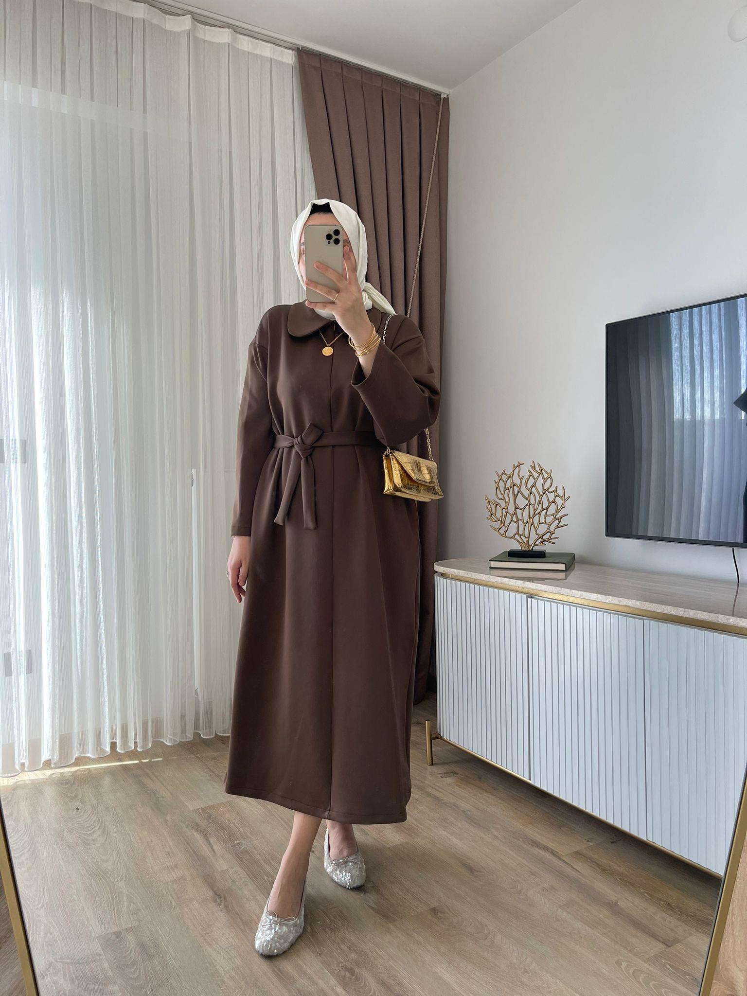 MEYSADESIGN ELBİSELER Bebe Yaka Scuba Elbise Kahve