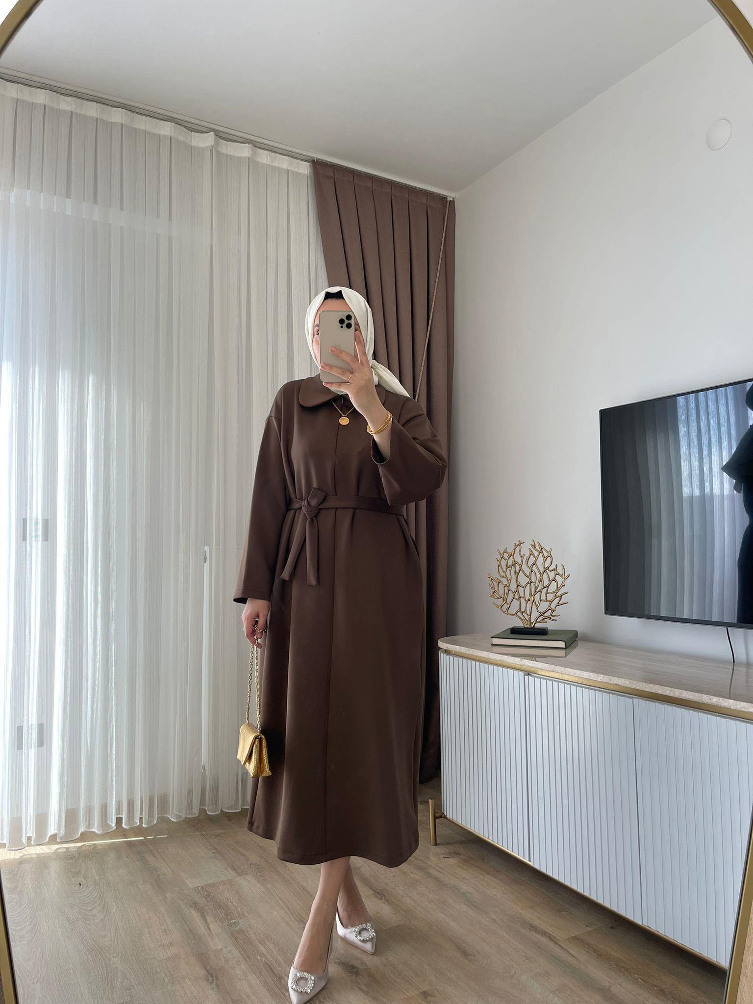MEYSADESIGN ELBİSELER Bebe Yaka Scuba Elbise Kahve