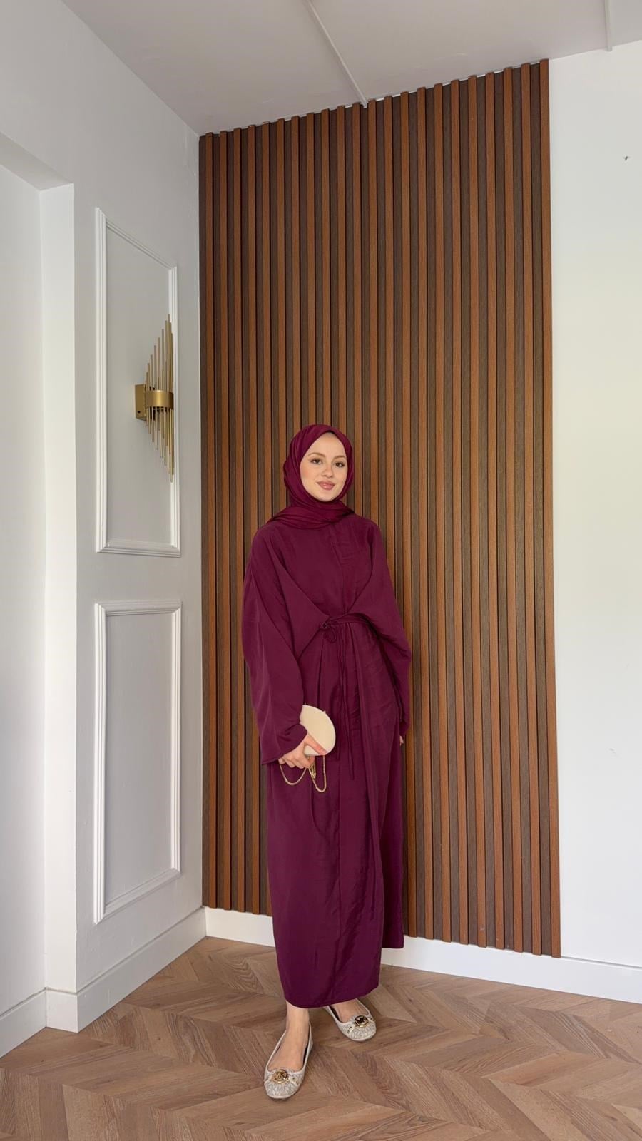 MEYSADESIGN ELBİSELER Beli Bağlamalı Tensel Elbise Bordo