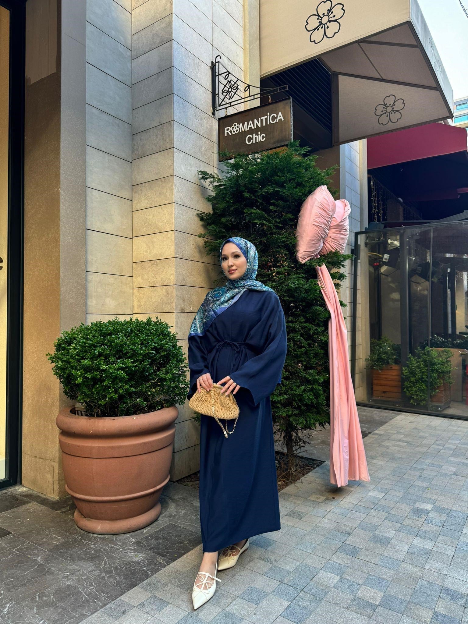 MEYSADESIGN ELBİSELER Beli Bağlamalı Tensel Elbise Lacivert