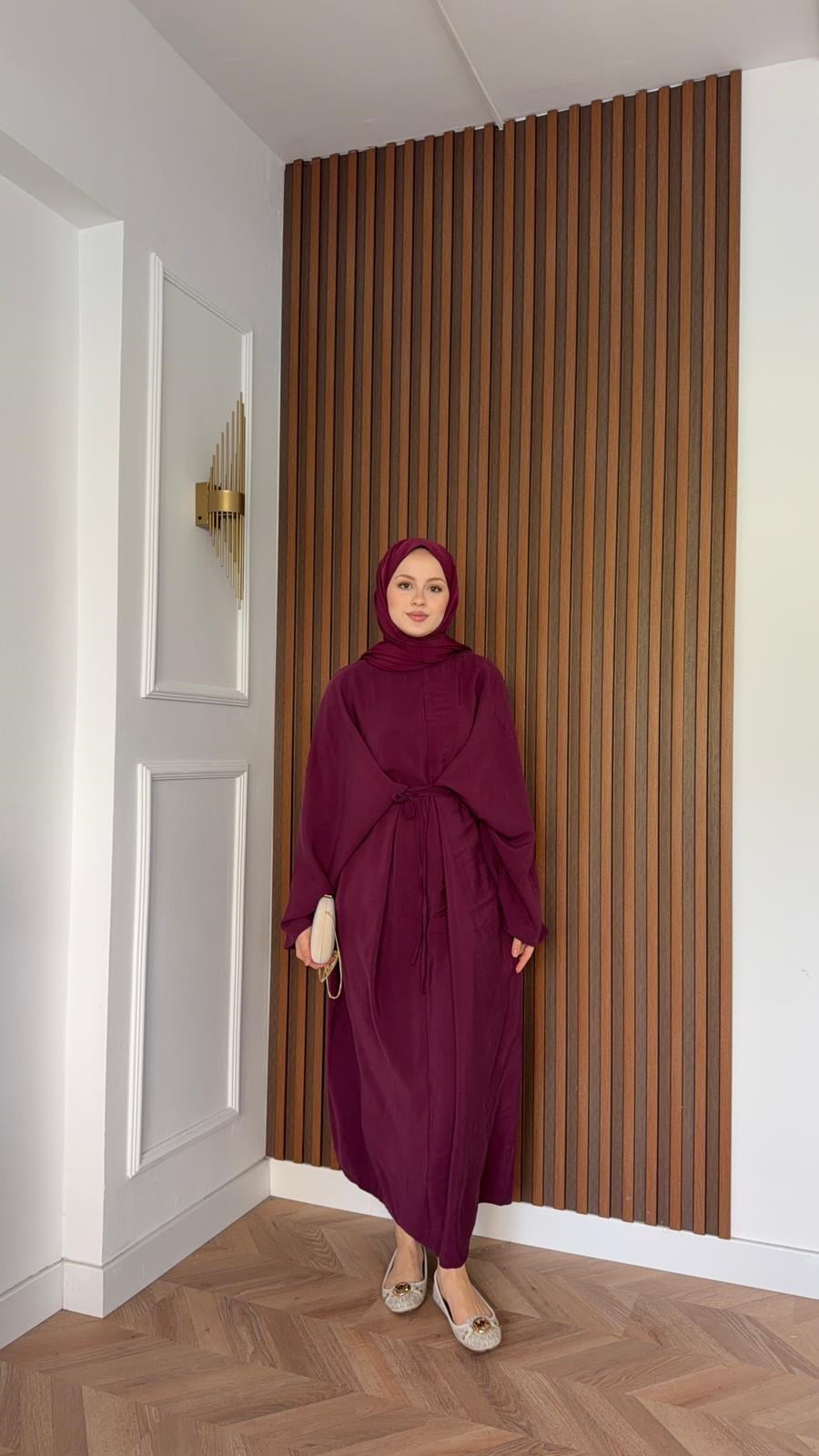 MEYSADESIGN ELBİSELER Beli Bağlamalı Tensel Elbise Bordo