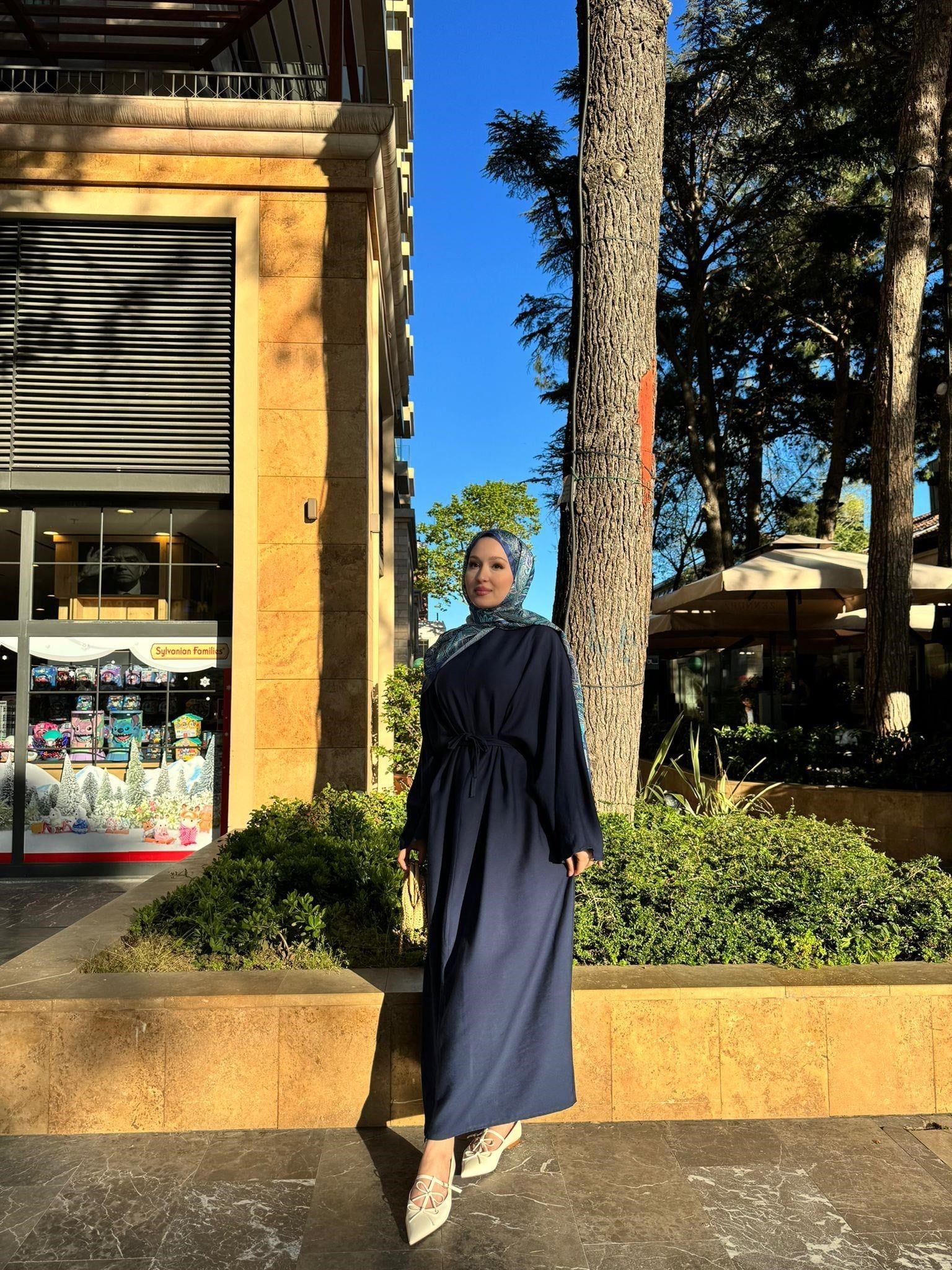 MEYSADESIGN ELBİSELER Beli Bağlamalı Tensel Elbise Lacivert
