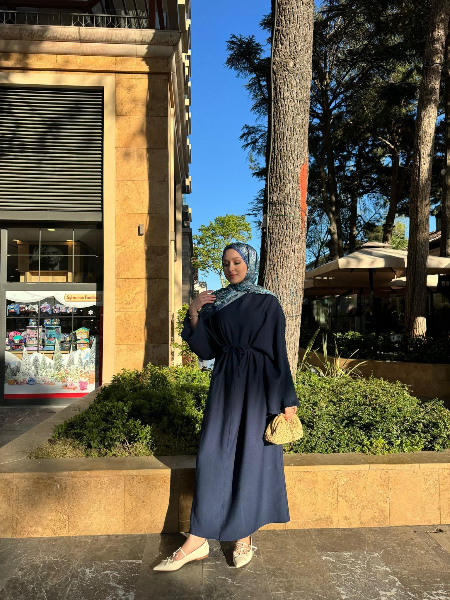 MEYSADESIGN ELBİSELER Beli Bağlamalı Tensel Elbise Lacivert