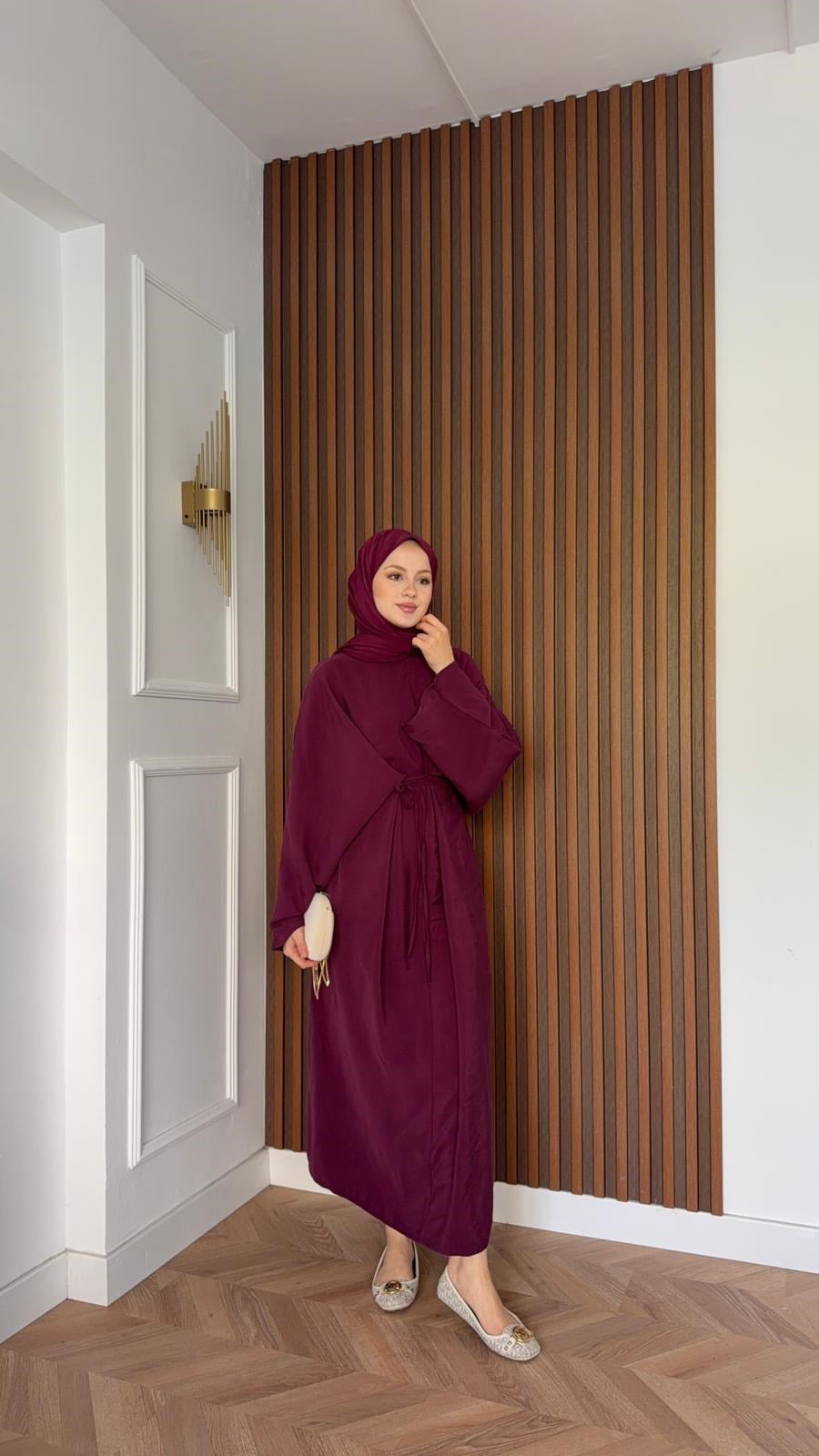 MEYSADESIGN ELBİSELER Beli Bağlamalı Tensel Elbise Bordo