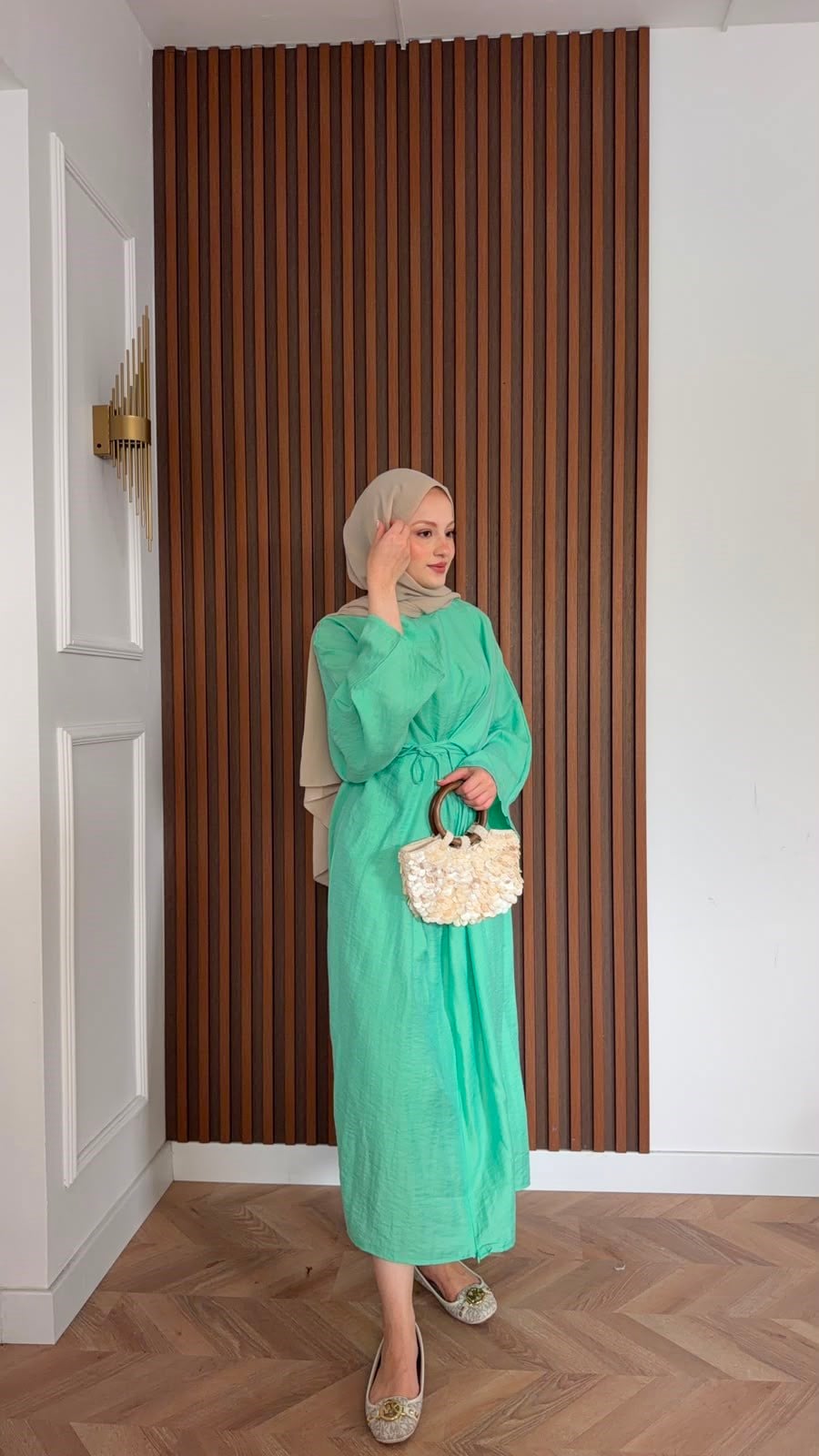 MEYSADESIGN ELBİSELER Beli Bağlamalı Tensel Elbise Mİnt