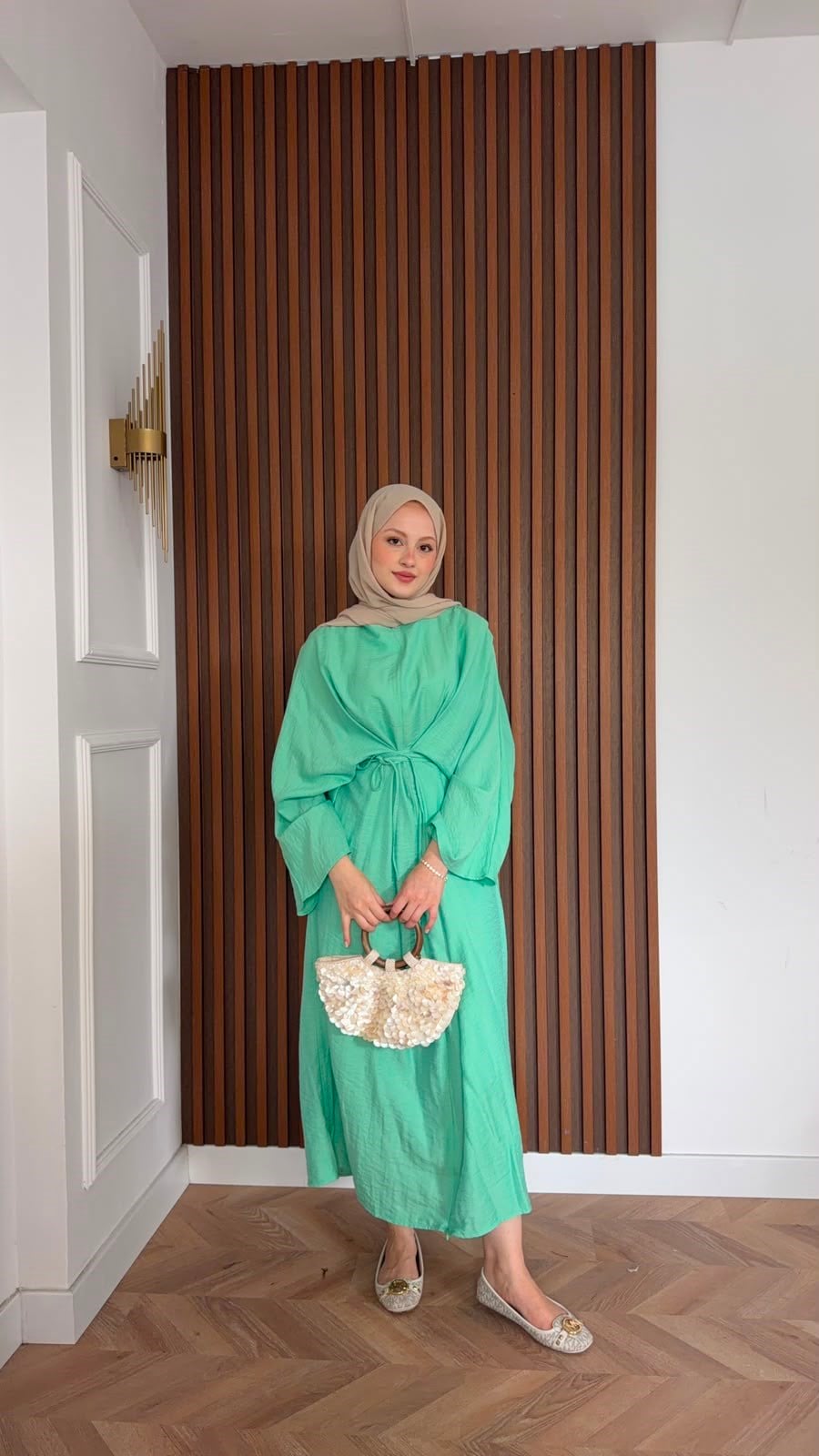 MEYSADESIGN ELBİSELER Beli Bağlamalı Tensel Elbise Mİnt