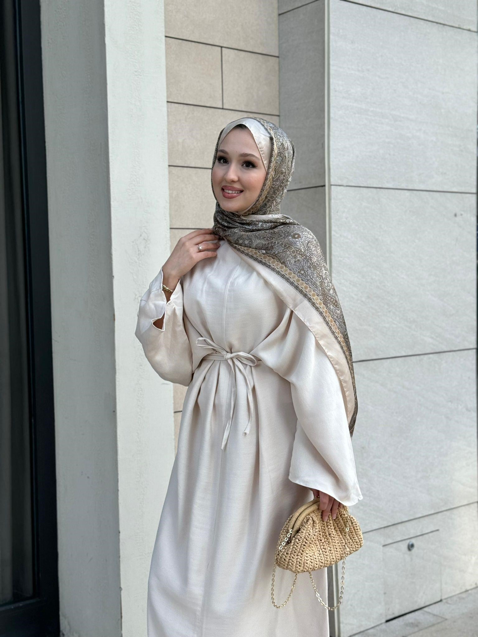 MEYSADESIGN ELBİSELER Beli Bağlamalı Tensel Elbise Bej