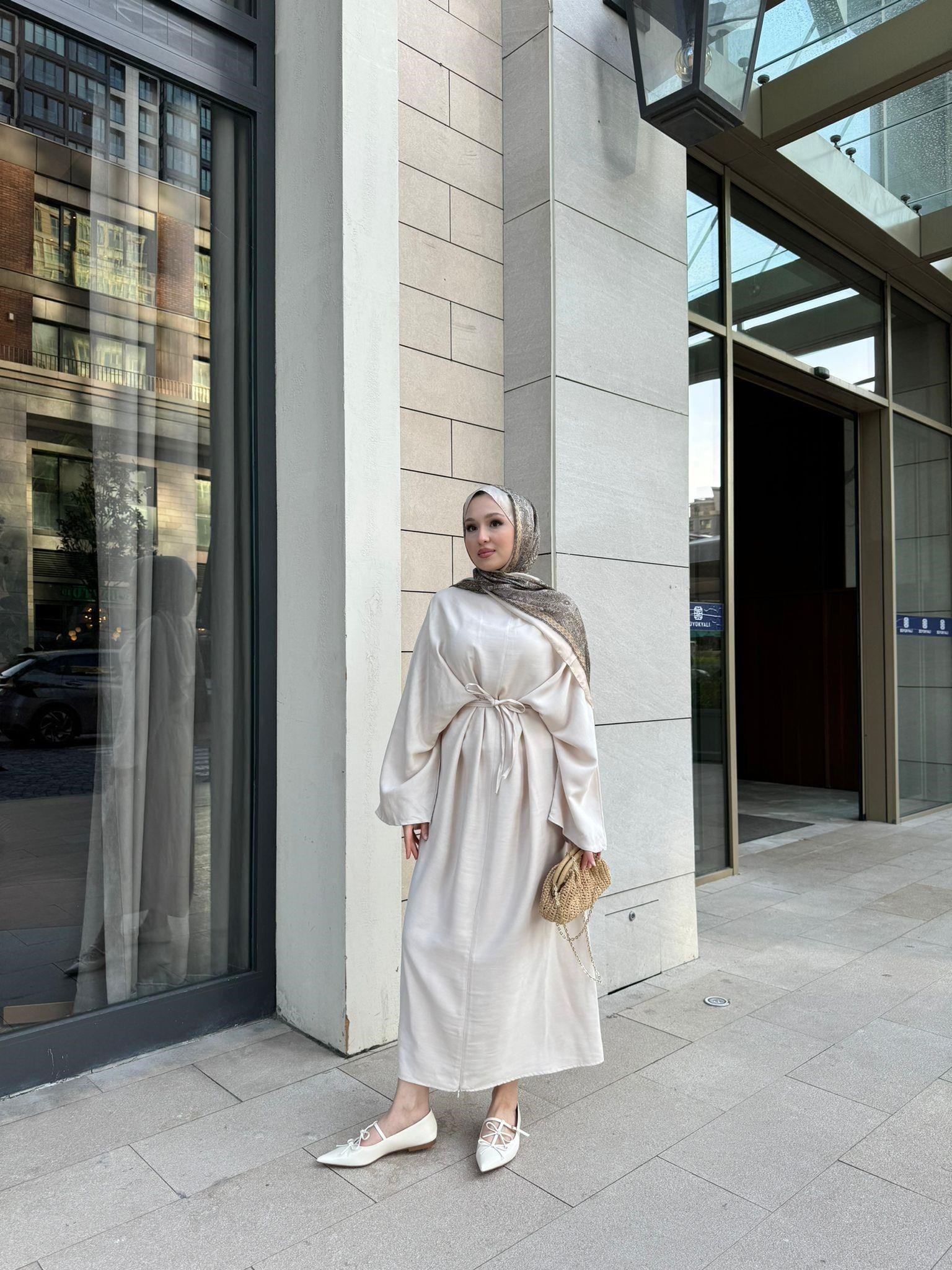 MEYSADESIGN ELBİSELER Beli Bağlamalı Tensel Elbise Bej