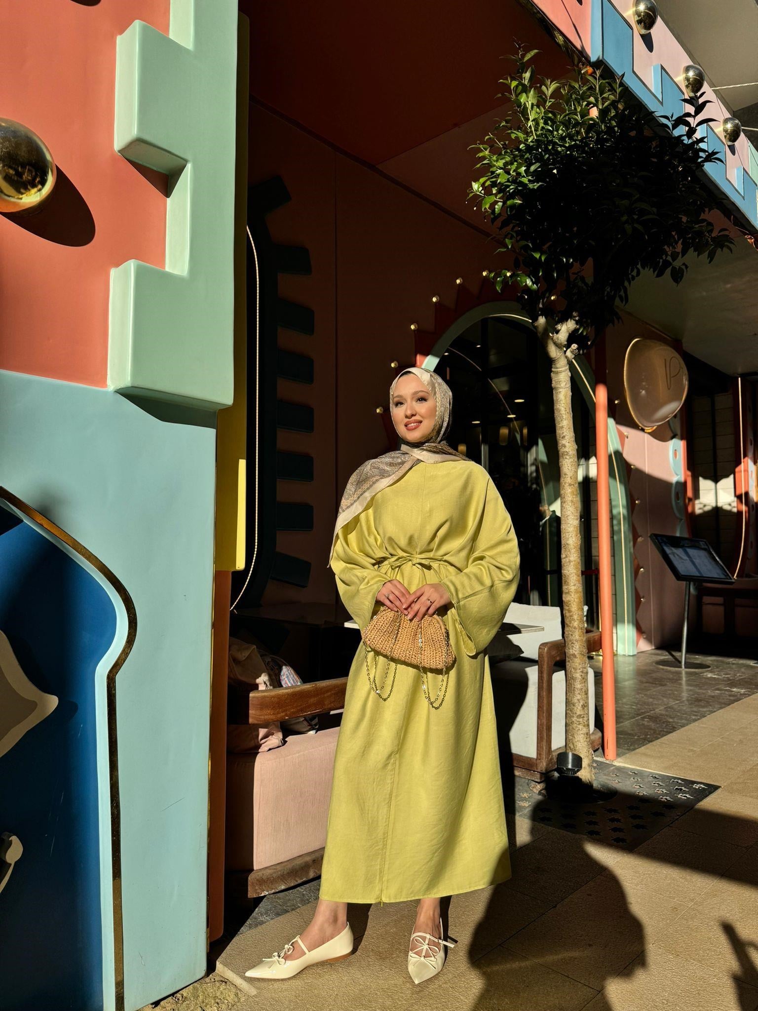 MEYSADESIGN ELBİSELER Beli Bağlamalı Tensel Elbise Yag Yeşili