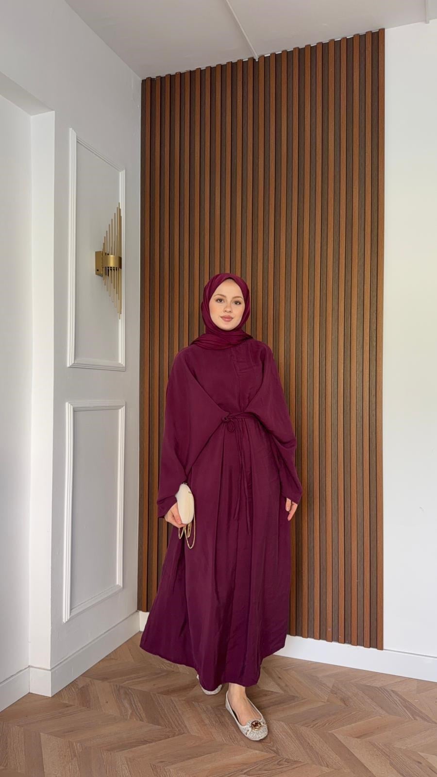 MEYSADESIGN ELBİSELER Beli Bağlamalı Tensel Elbise Bordo