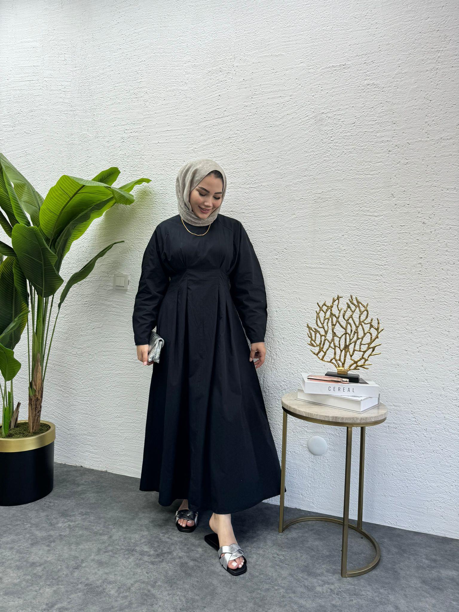 MEYSADESIGN ELBİSELER Beli Pileli Elbise Siyah
