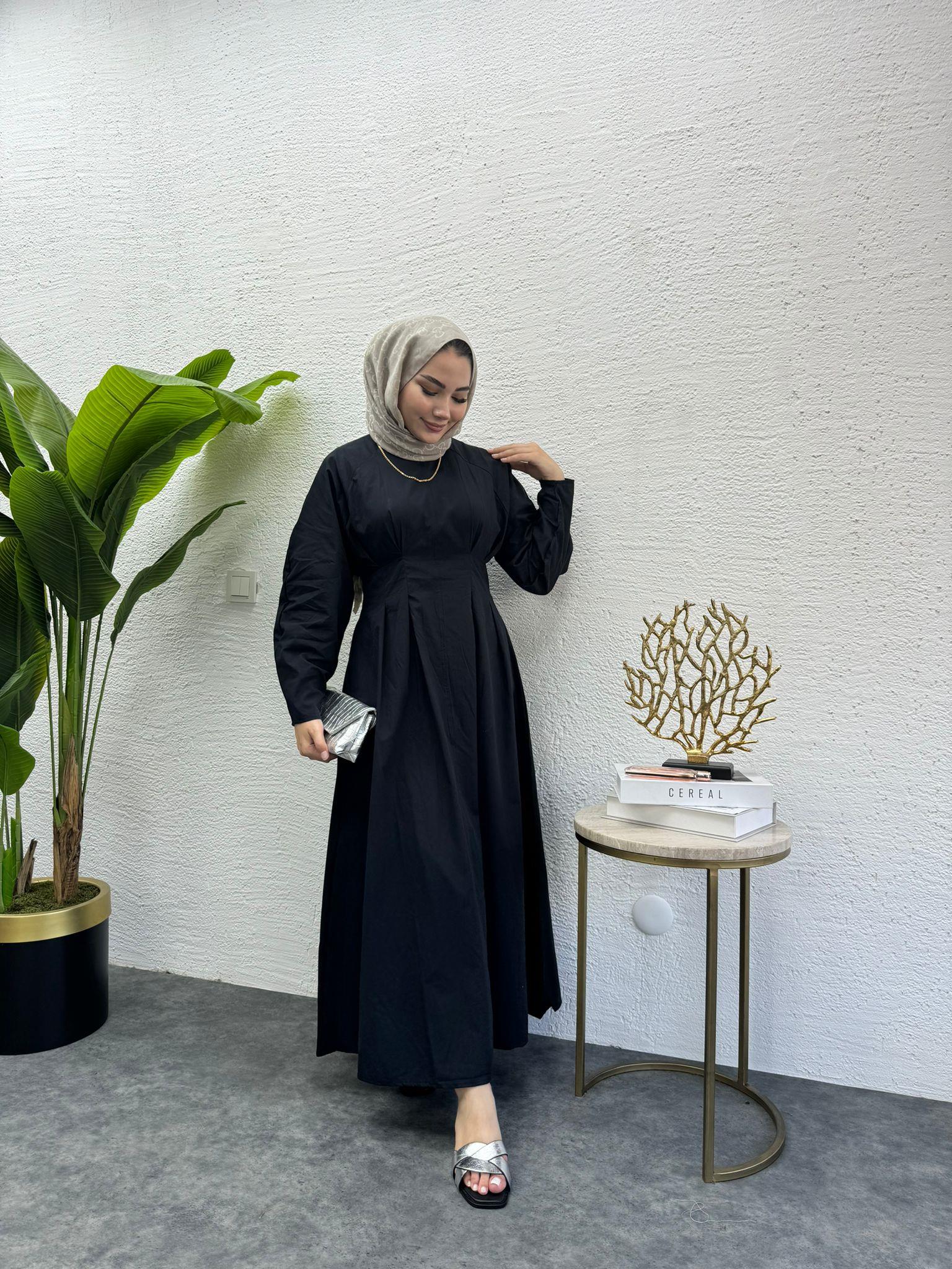 MEYSADESIGN ELBİSELER Beli Pileli Elbise Siyah