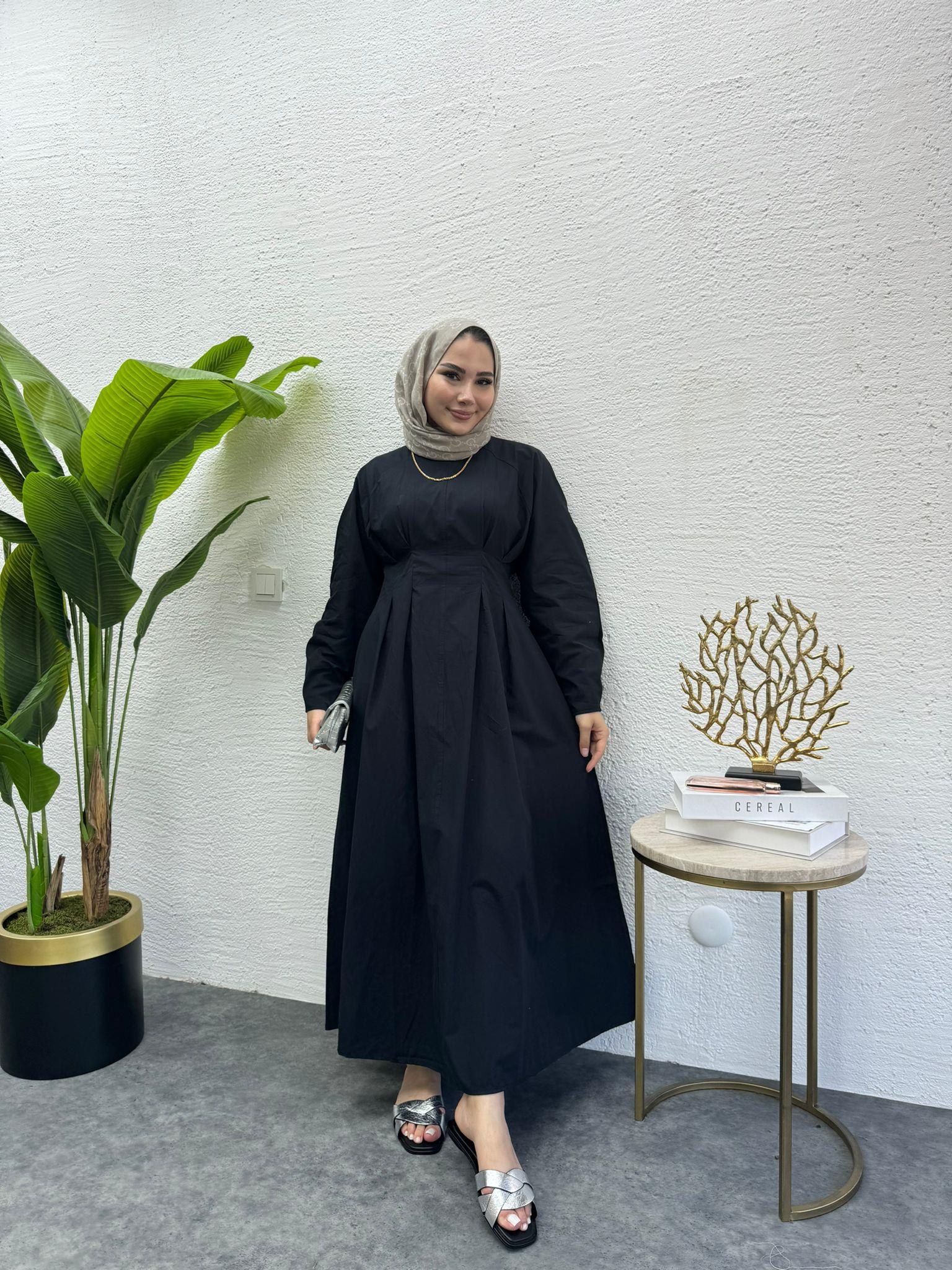 MEYSADESIGN ELBİSELER Beli Pileli Elbise Siyah