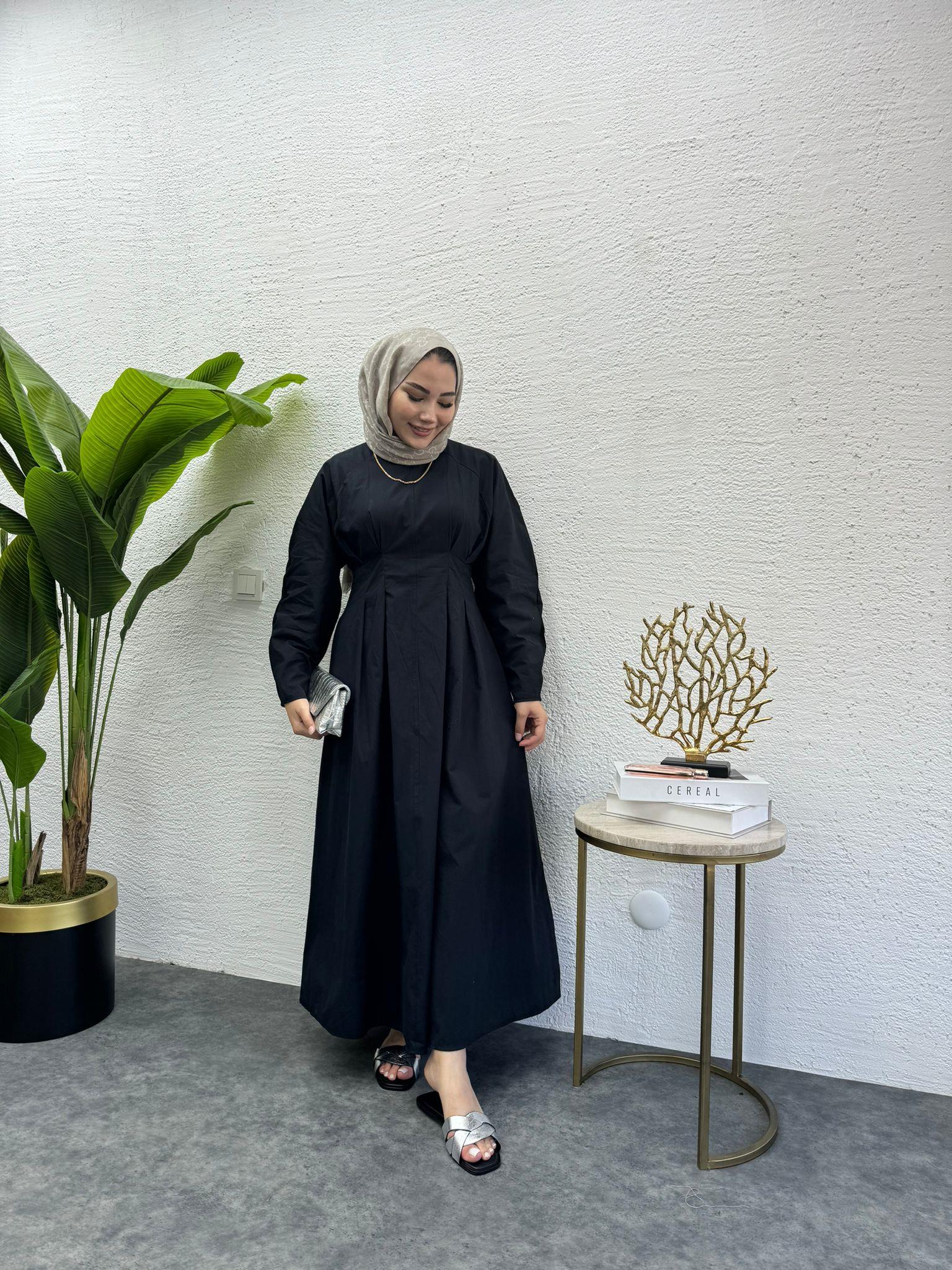 MEYSADESIGN ELBİSELER Beli Pileli Elbise Siyah