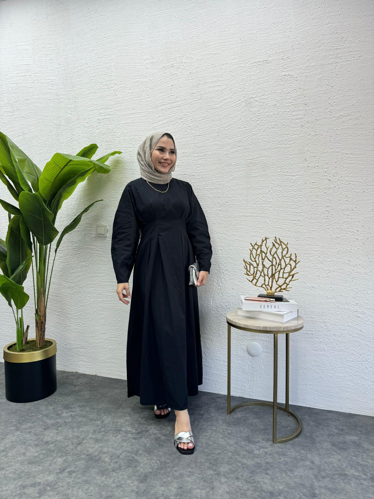 MEYSADESIGN ELBİSELER Beli Pileli Elbise Siyah