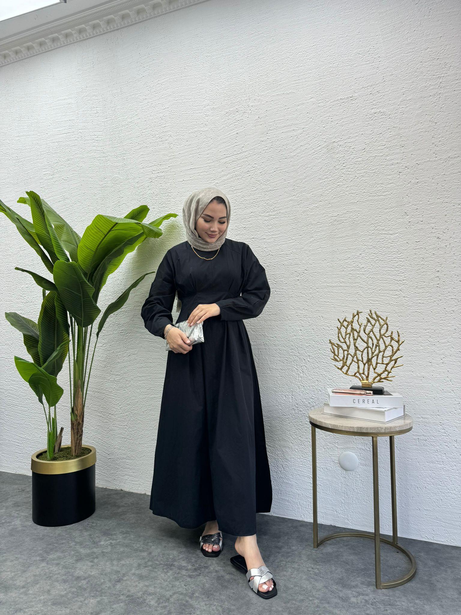 MEYSADESIGN ELBİSELER Beli Pileli Elbise Siyah