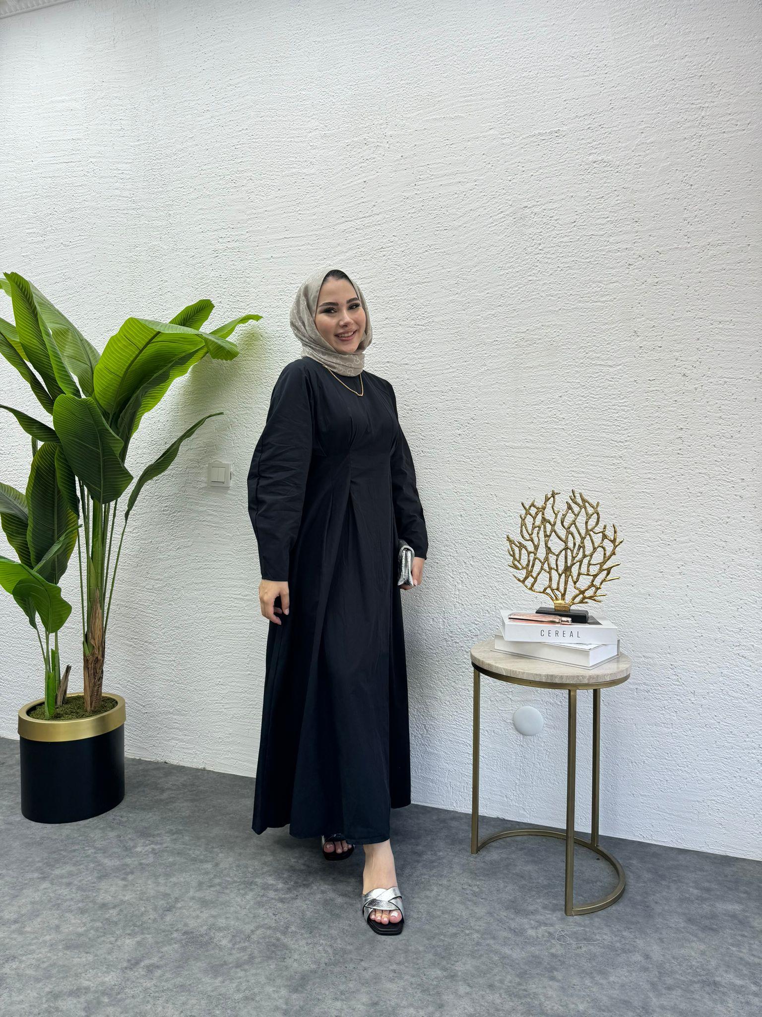 MEYSADESIGN ELBİSELER Beli Pileli Elbise Siyah