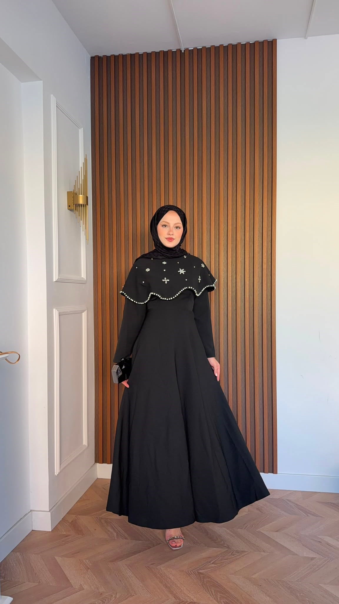 MEYSADESIGN ELBİSELER Blue Taşlı Yakalı Abiye Siyah