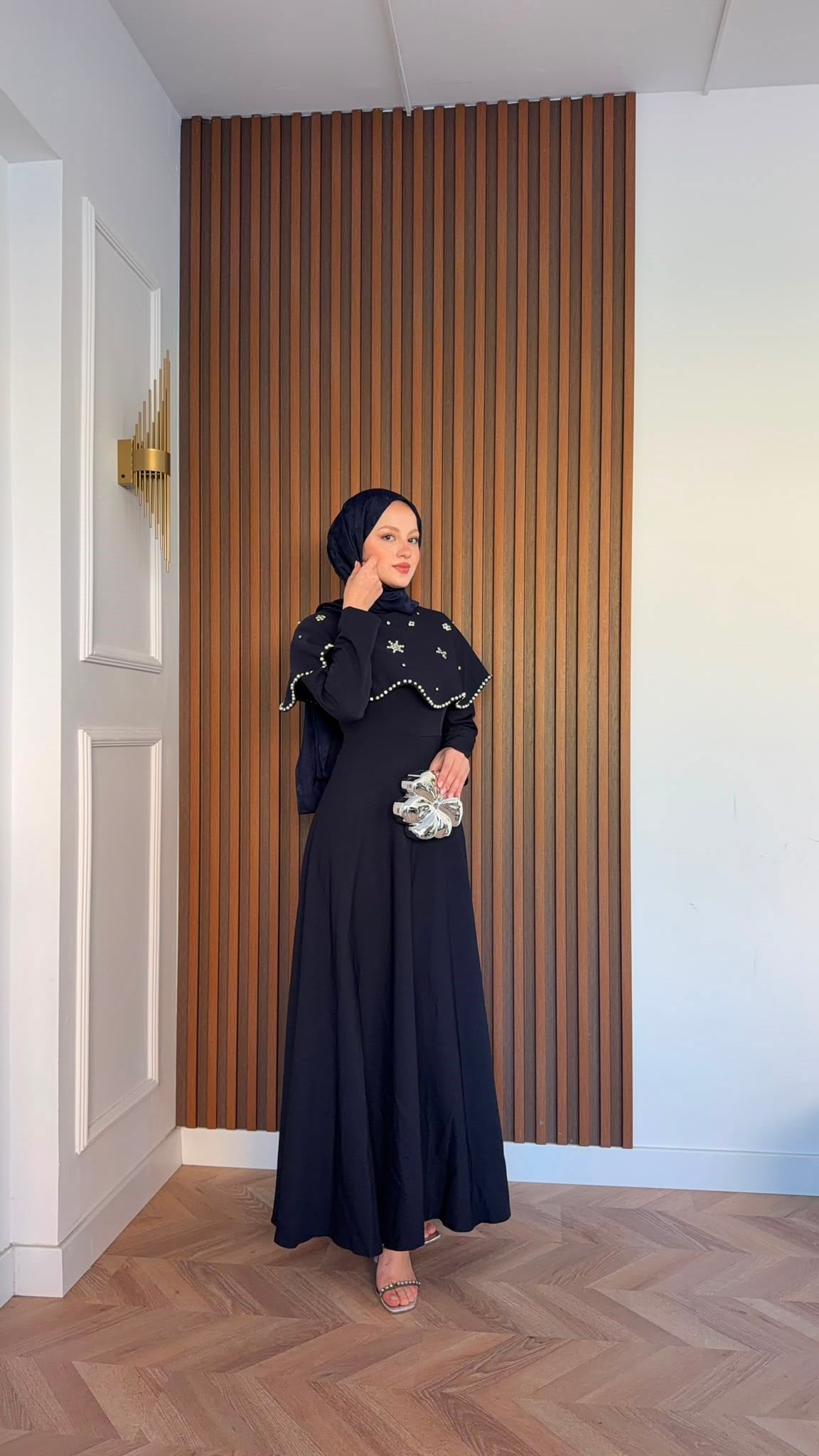 MEYSADESIGN ELBİSELER Blue Taşlı Yakalı Abiye Lacivert