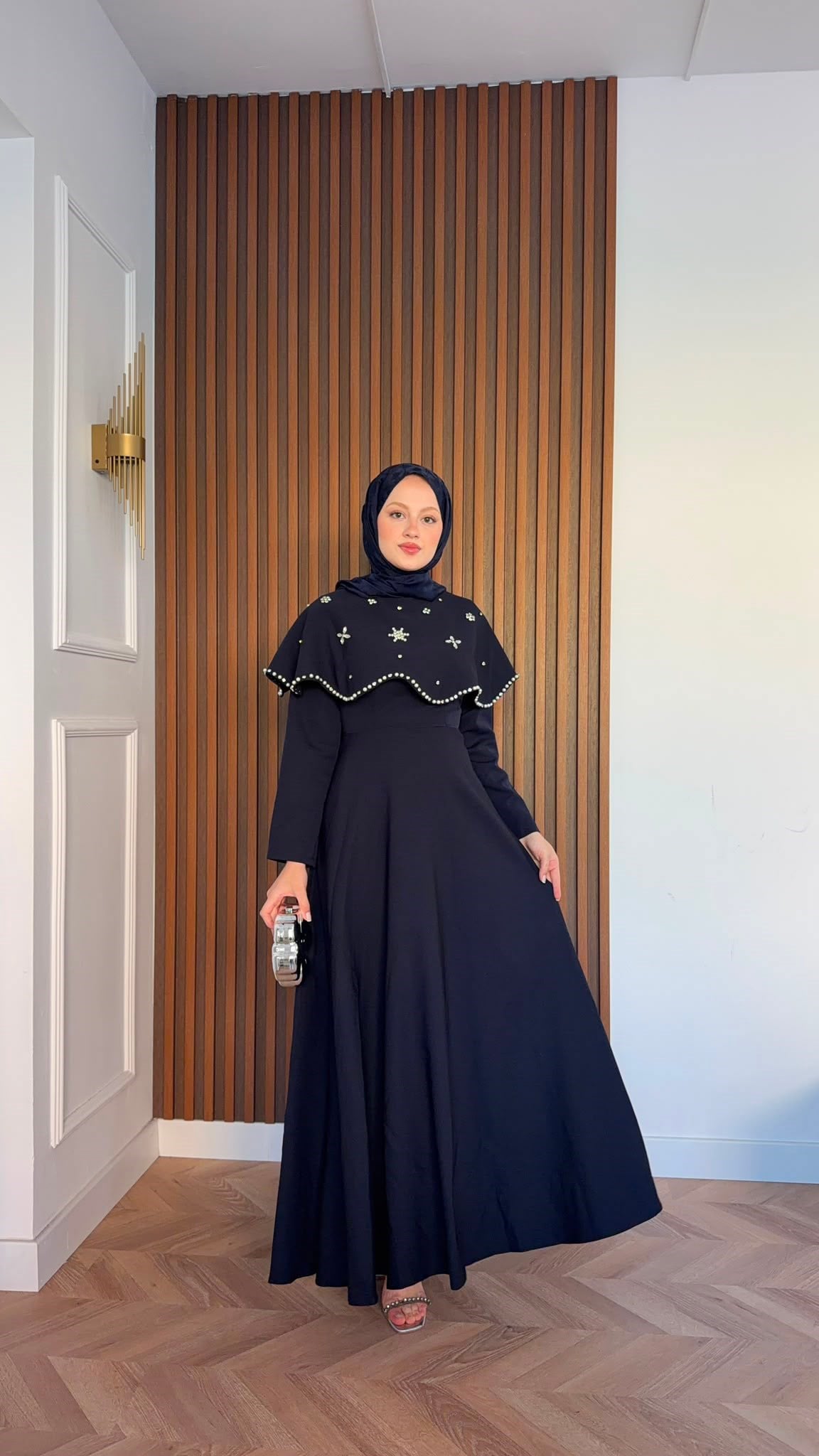 MEYSADESIGN ELBİSELER Blue Taşlı Yakalı Abiye Lacivert