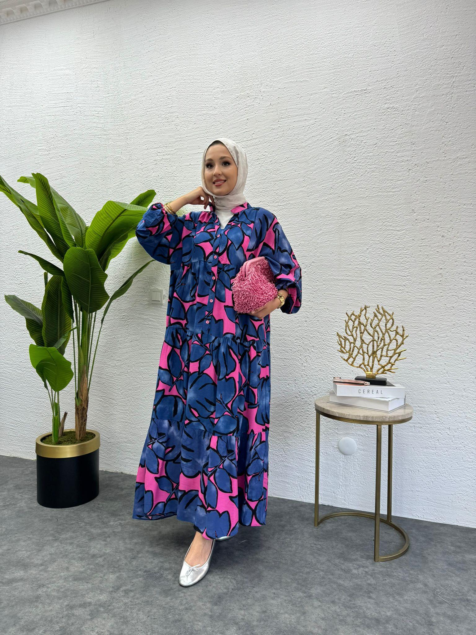 MEYSADESIGN ELBİSELER Desenli Viskon Elbise Turuncu