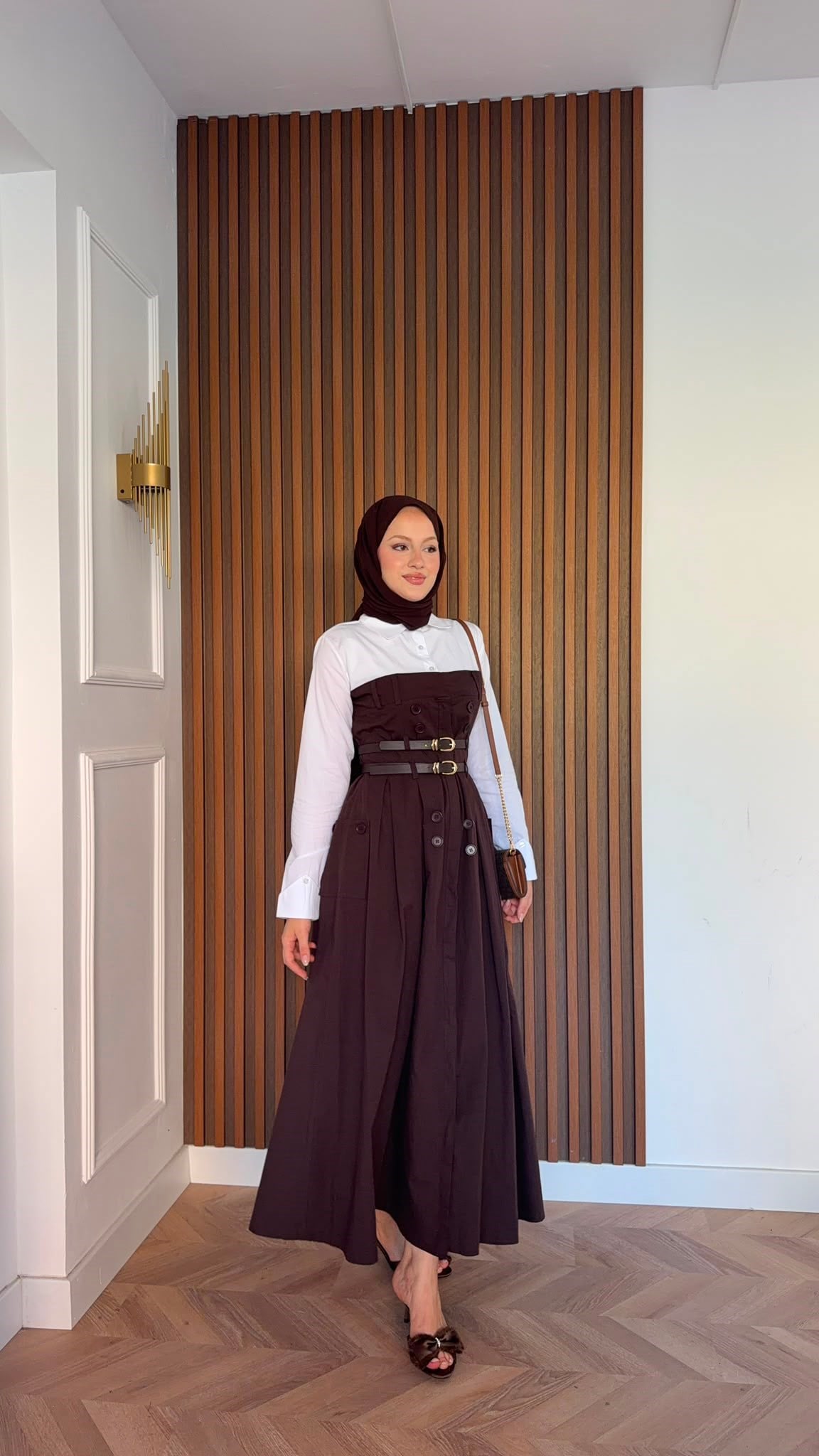 MEYSADESIGN ELBİSELER Dima Çift Kemerli Elbise Acı Kahve