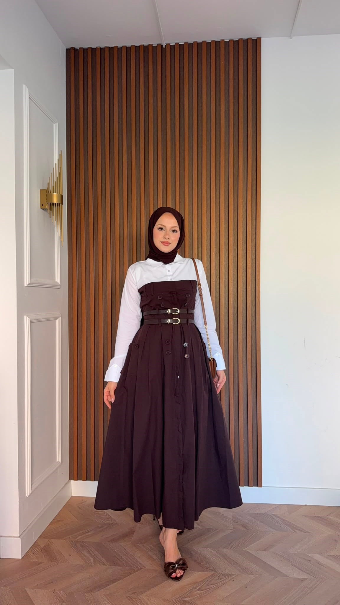 MEYSADESIGN ELBİSELER Dima Çift Kemerli Elbise Acı Kahve
