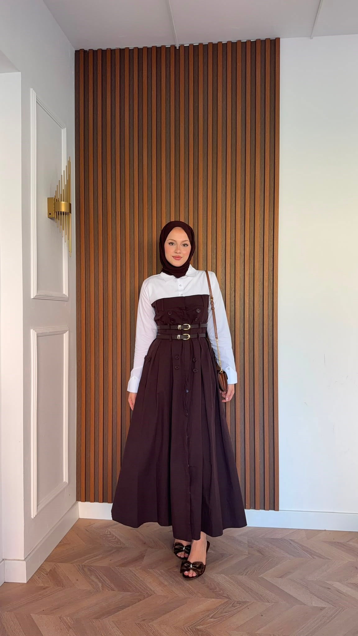MEYSADESIGN ELBİSELER Dima Çift Kemerli Elbise Acı Kahve