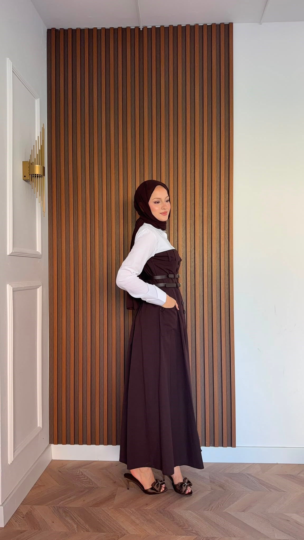 MEYSADESIGN ELBİSELER Dima Çift Kemerli Elbise Acı Kahve