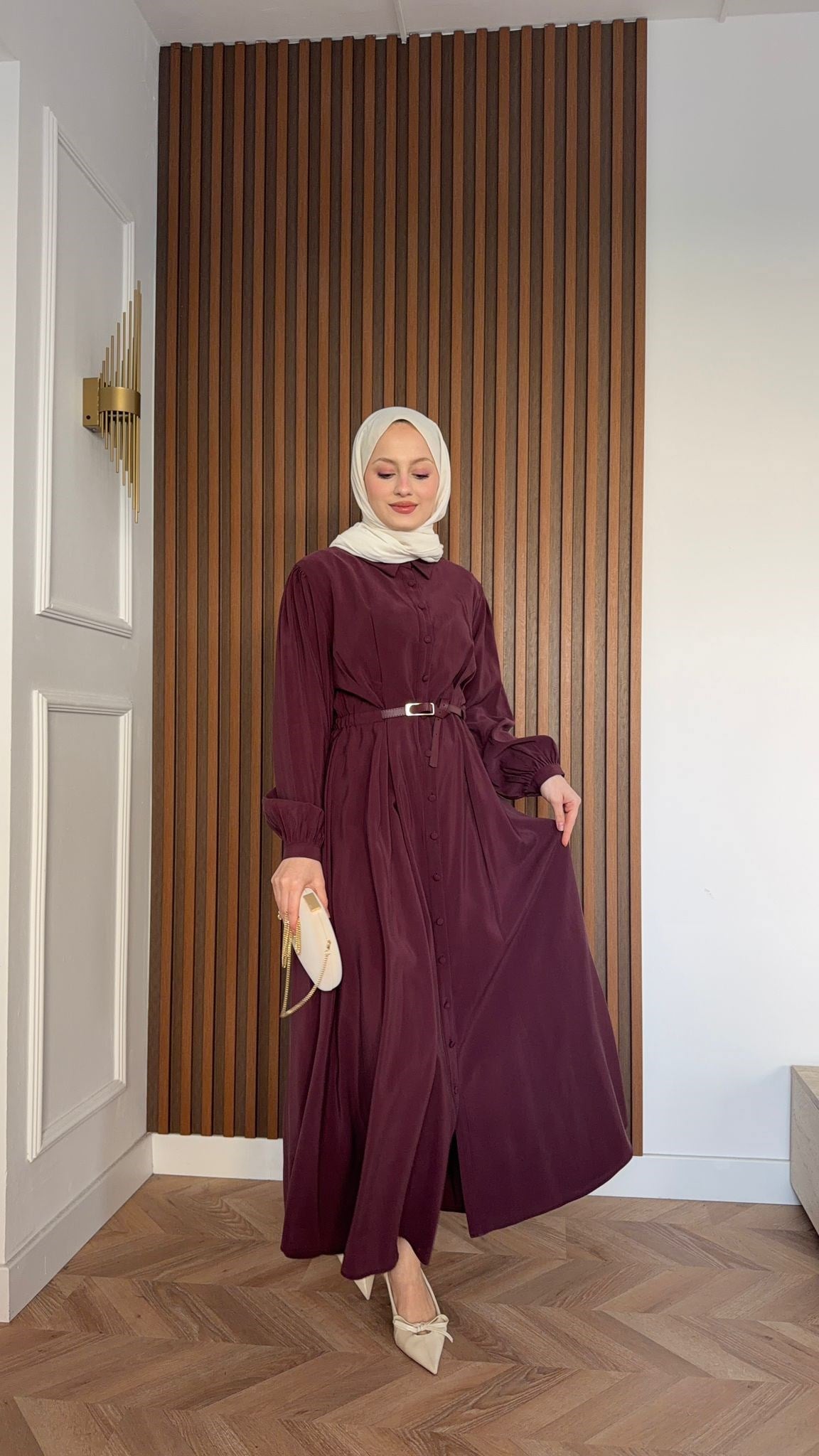 MEYSADESIGN ELBİSELER Dora Beli Kemerli Tensel Elbise Bordo