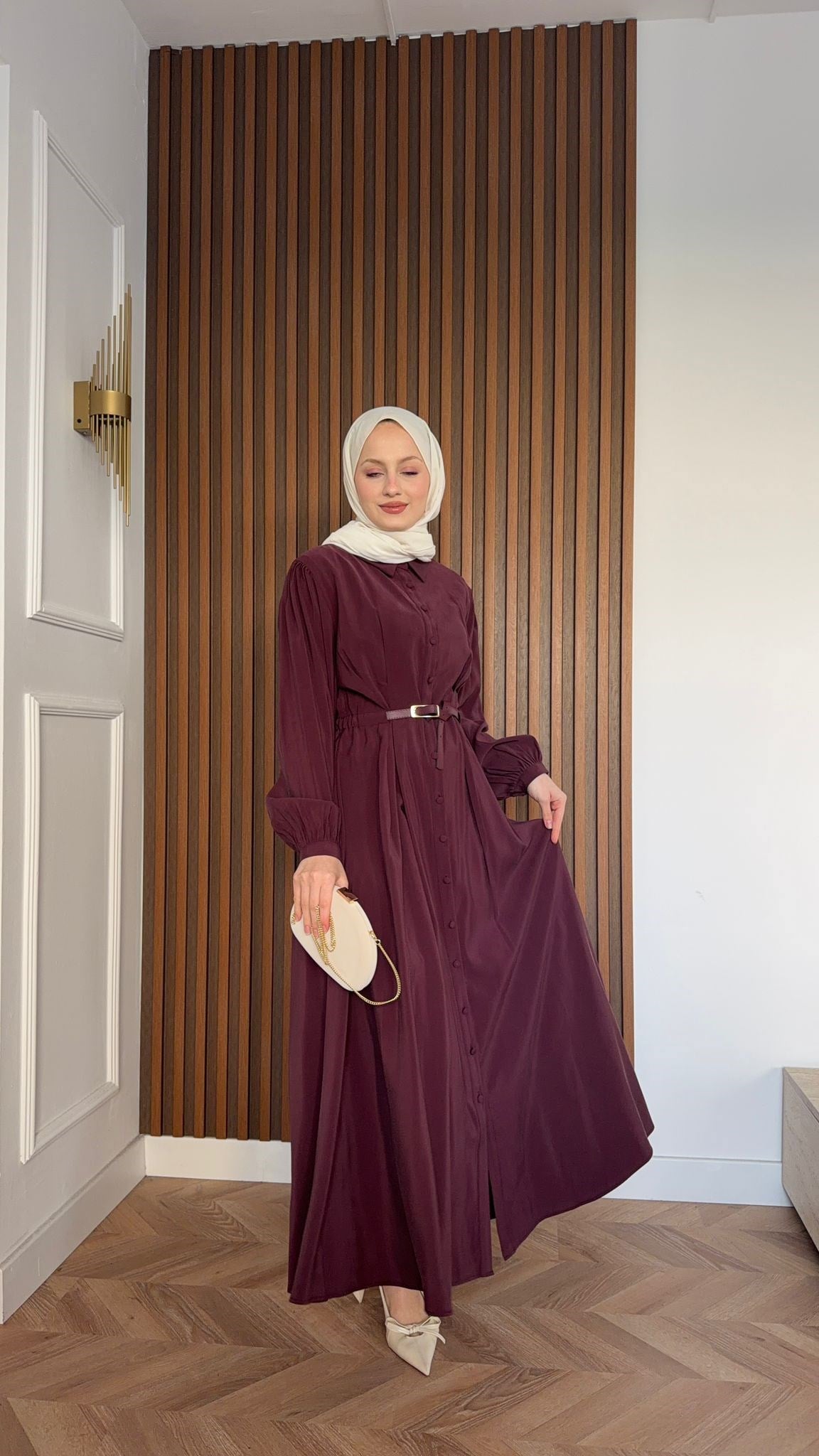 MEYSADESIGN ELBİSELER Dora Beli Kemerli Tensel Elbise Bordo
