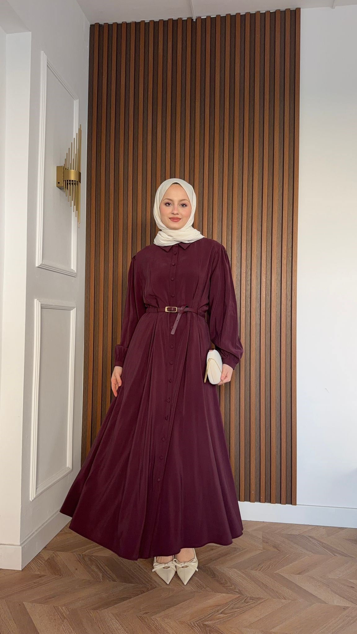 MEYSADESIGN ELBİSELER Dora Beli Kemerli Tensel Elbise Bordo