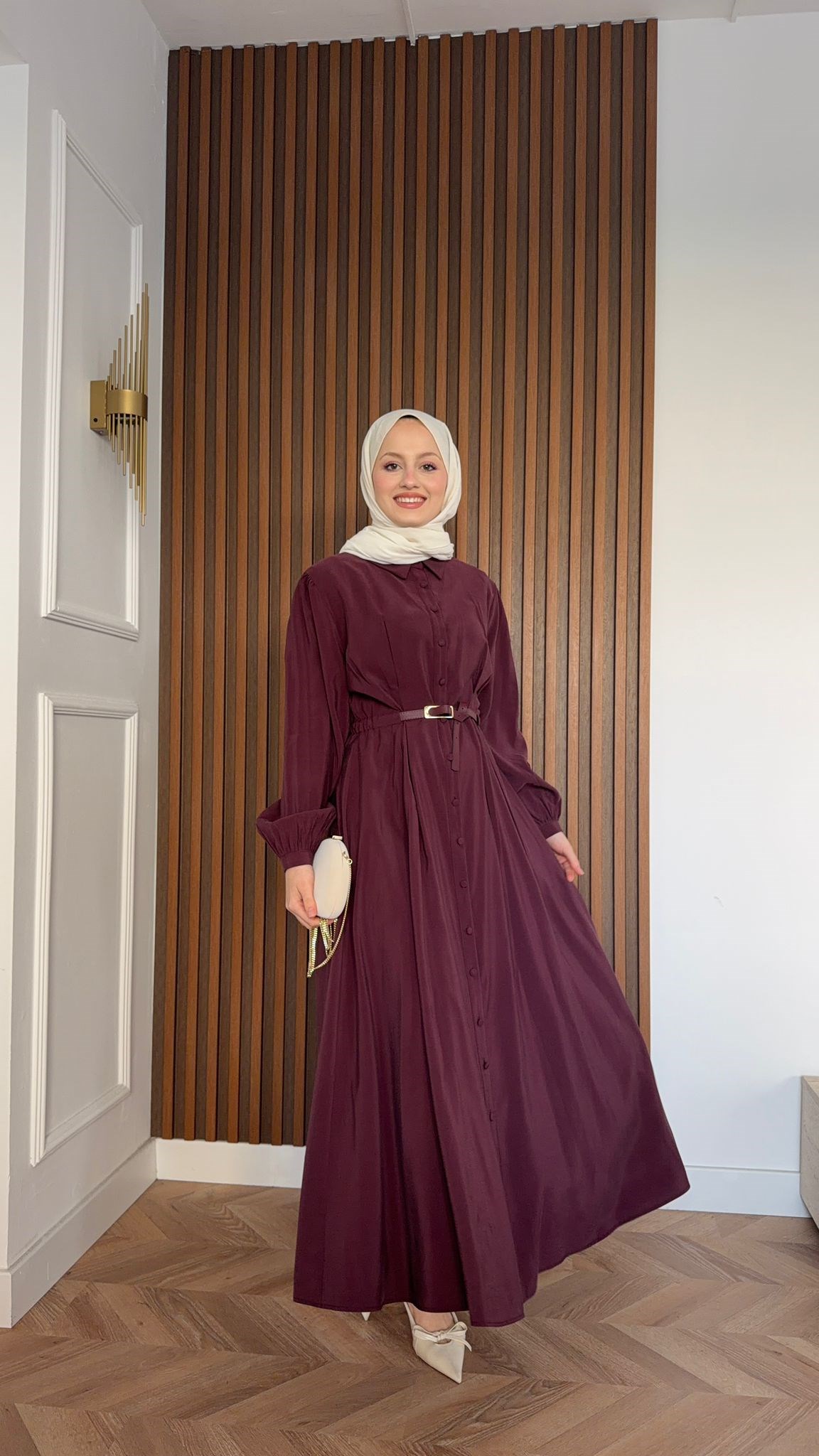 MEYSADESIGN ELBİSELER Dora Beli Kemerli Tensel Elbise Bordo