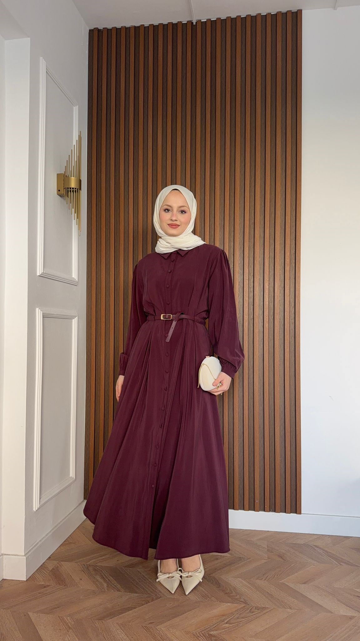 MEYSADESIGN ELBİSELER Dora Beli Kemerli Tensel Elbise Bordo