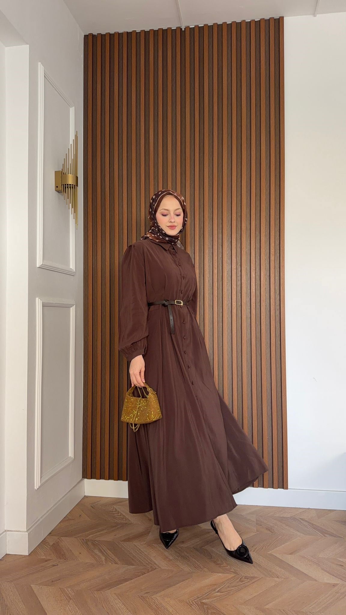 MEYSADESIGN ELBİSELER Dora Beli Kemerli Tensel Elbise Acı Kahve
